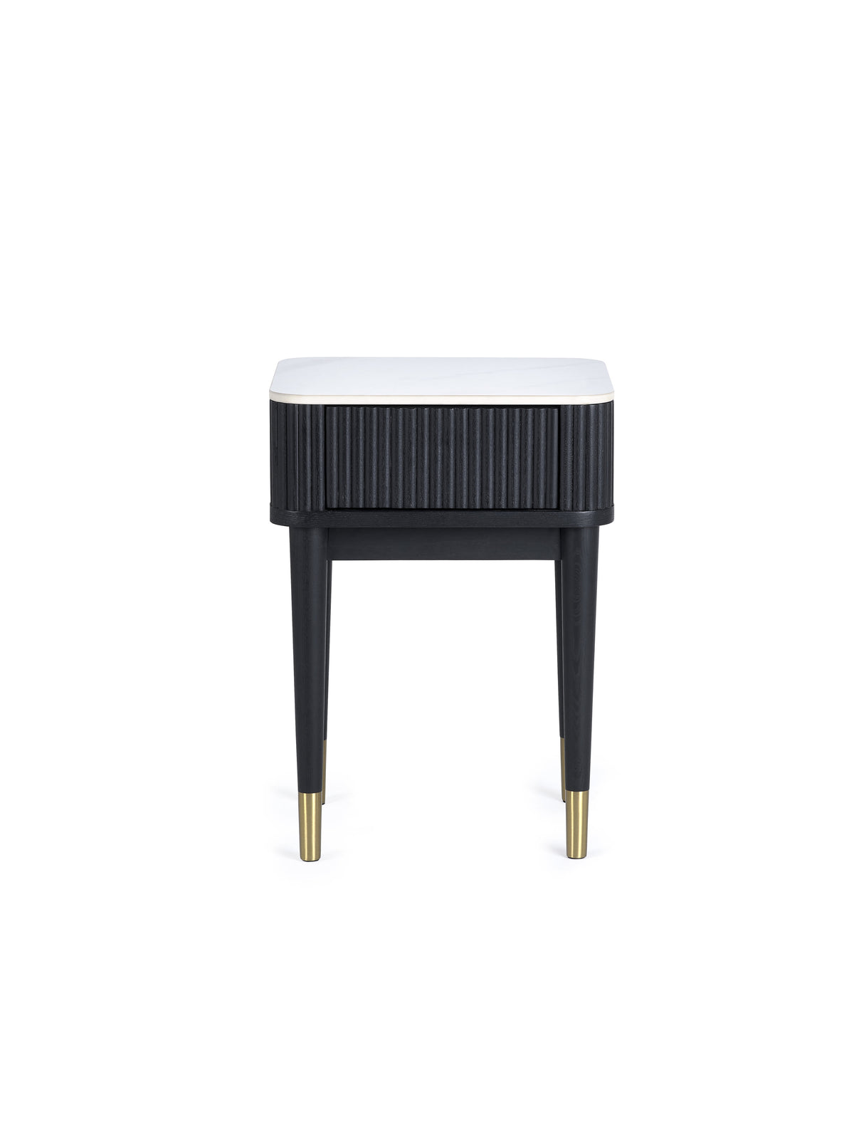 Louis Fluted Stone Top Lamp Table With Drawer - Black