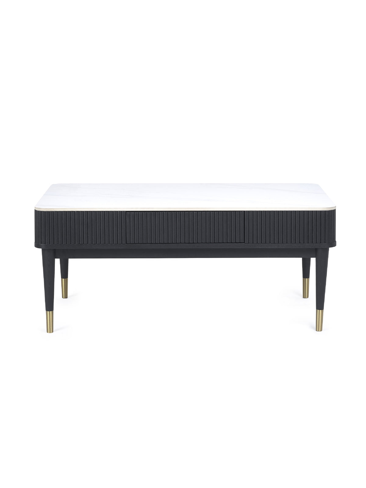 Louis Fluted Stone Top Coffee Table With 2 Drawers - Black