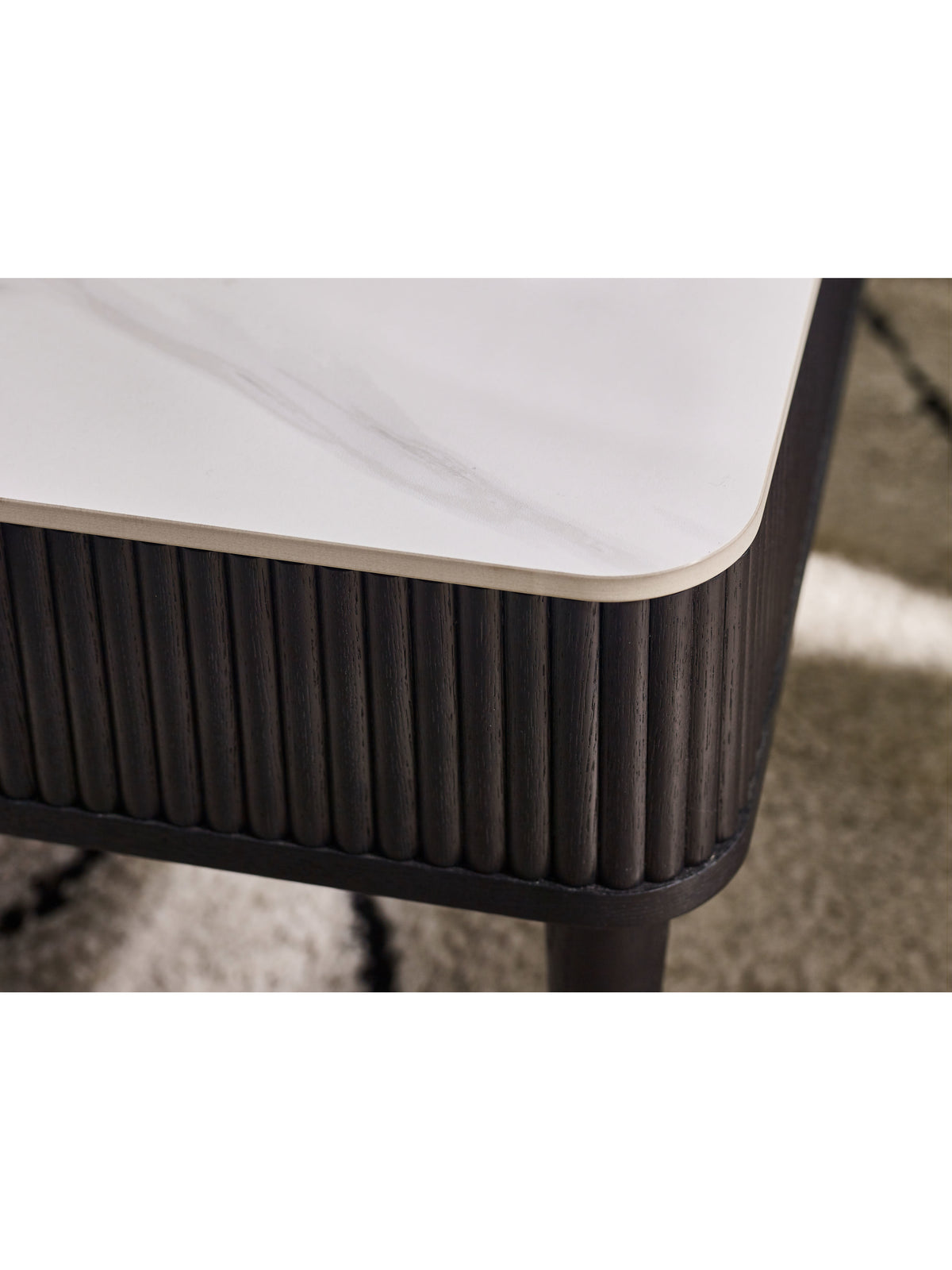 Louis Fluted Stone Top Coffee Table With 2 Drawers - Black