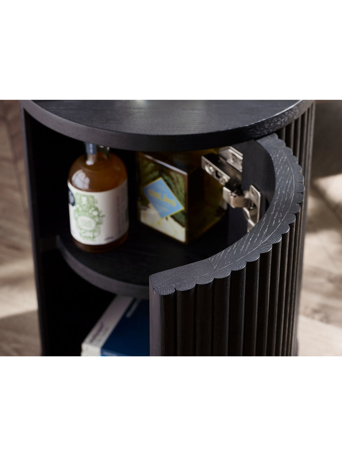 Louis Fluted Side Table With Door - Black