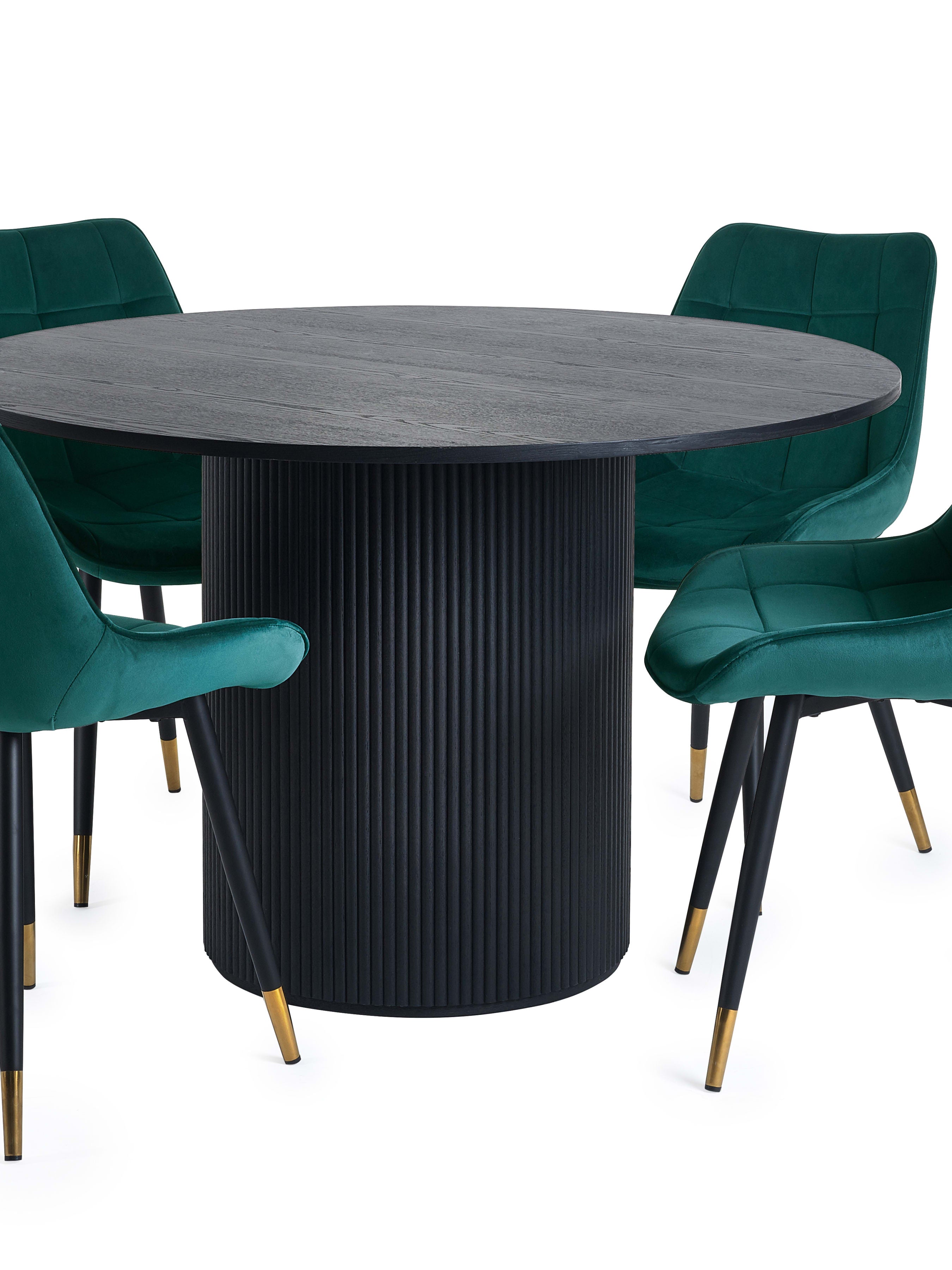 Louis Round Table and 4 Hadid Green Chairs – Black Ash Effect