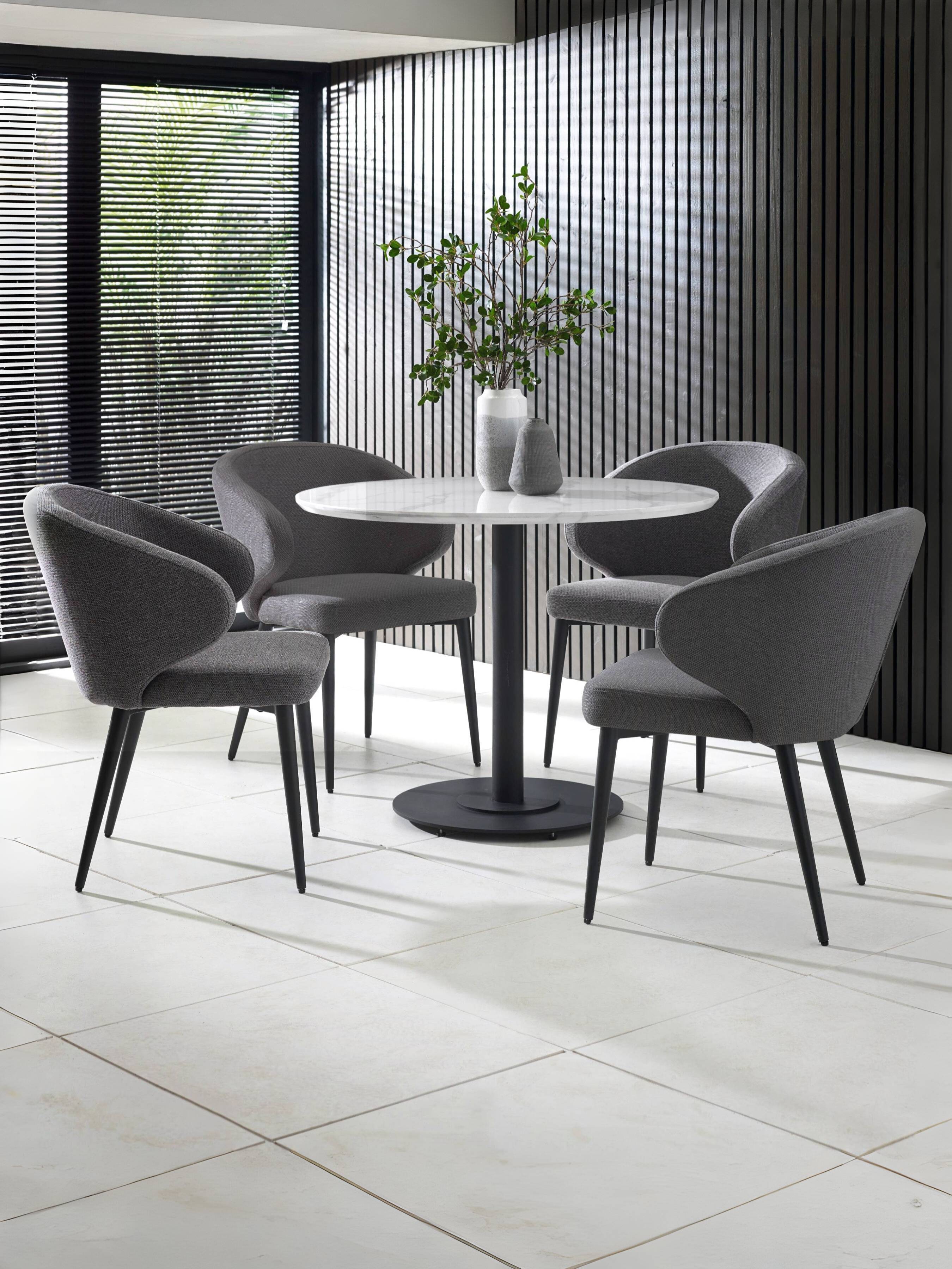 Luca Dining Set – White Marble Effect and Black