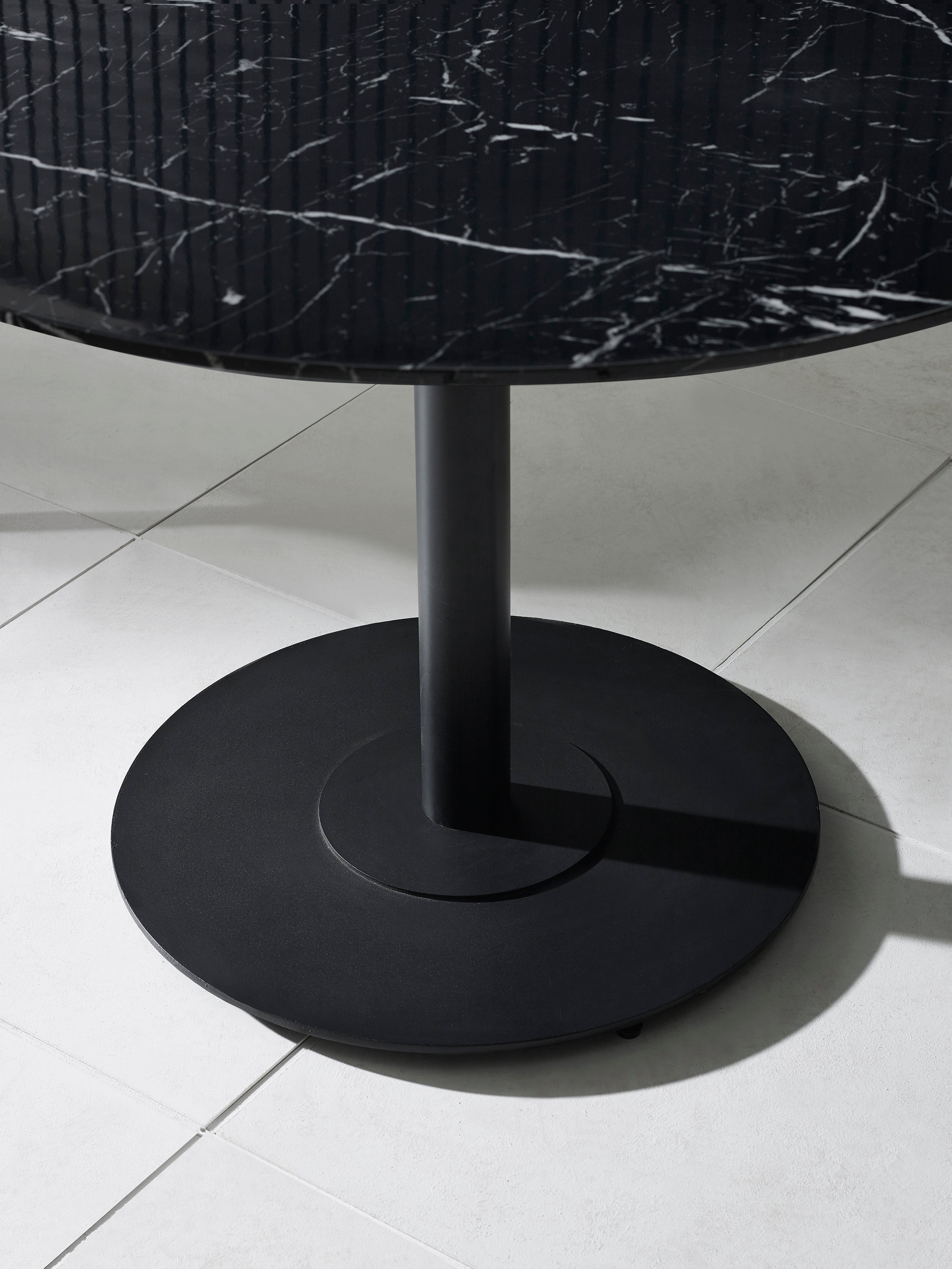 Luca Black 100cm Round Dining Set with 4 Marcus Light Grey Chairs – Black Marble Effect and Light Grey