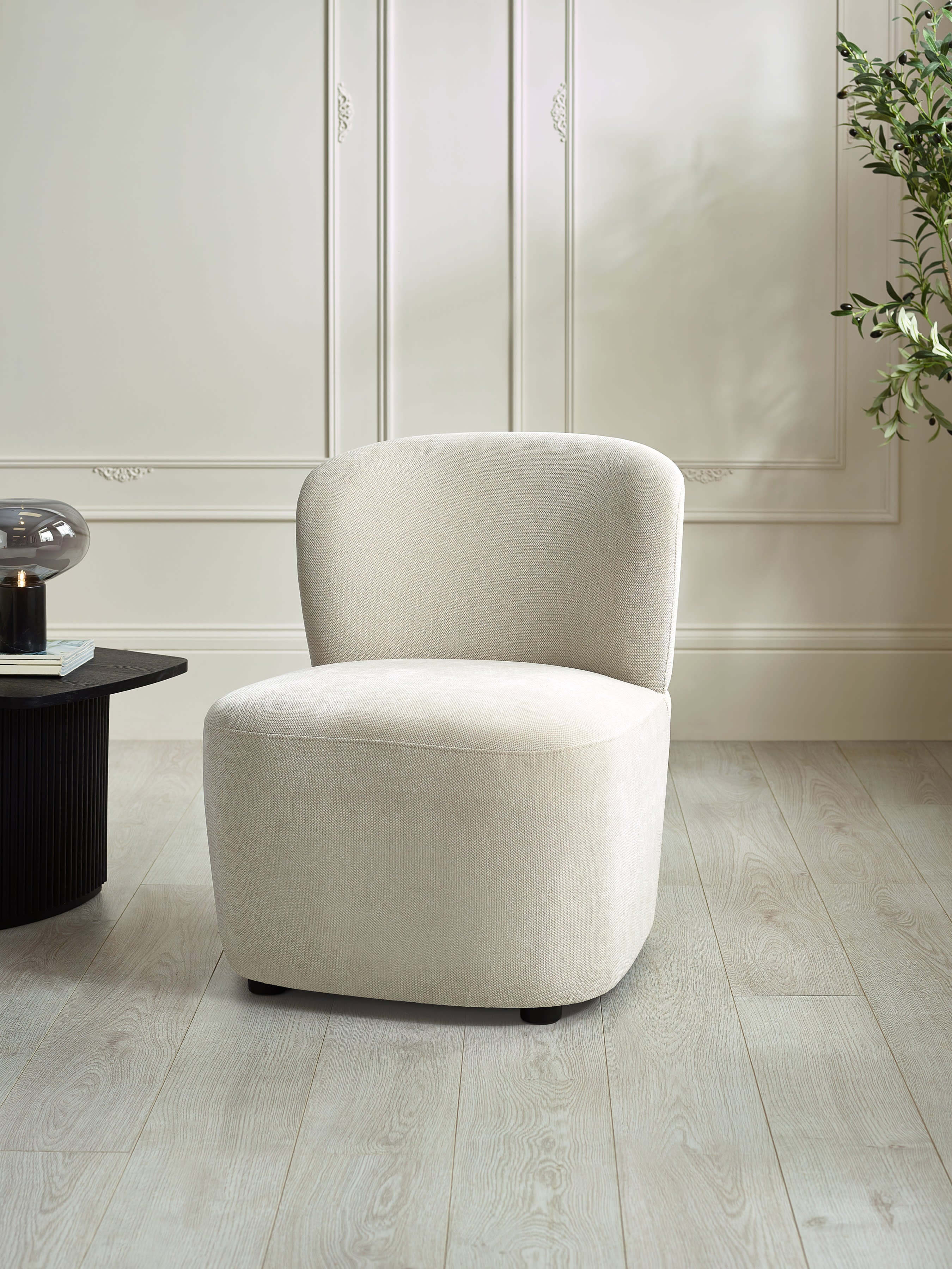Lunetta Beige Chenille Armless Accent Chair – Dune Chenille