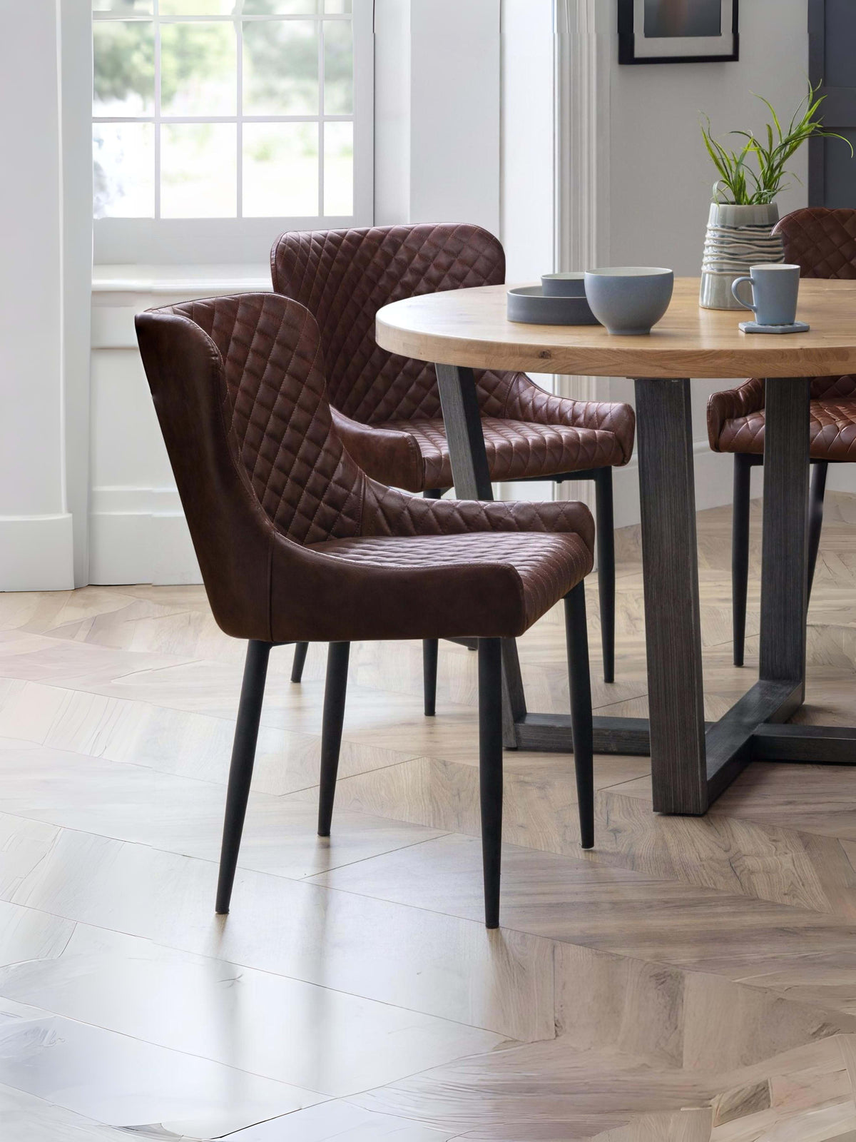 Luxe Faux Leather Dining Chairs Brown (Set Of 2)