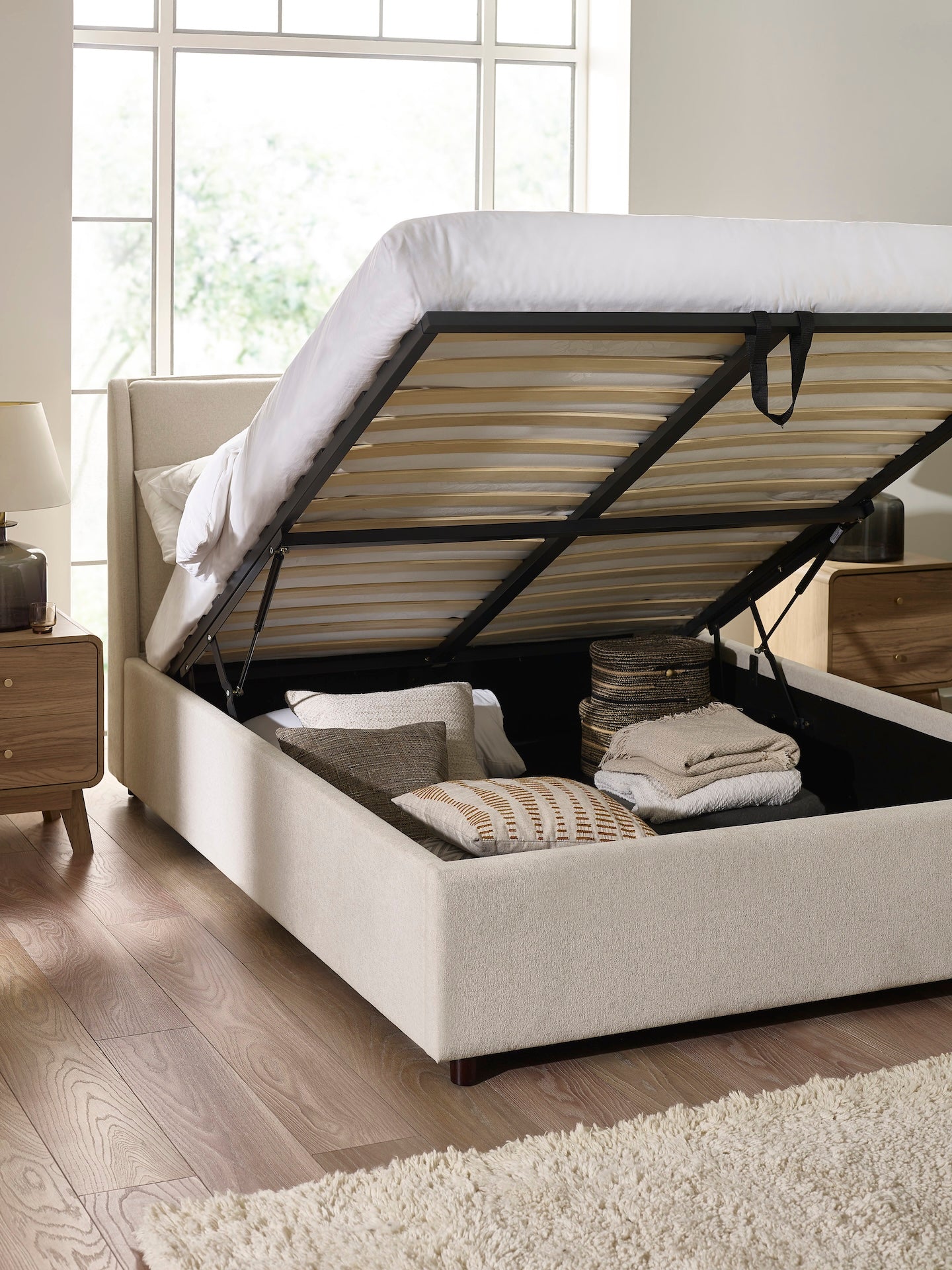 Maddock Ottoman Storage Bed - Beige – Julian Bowen, view 2