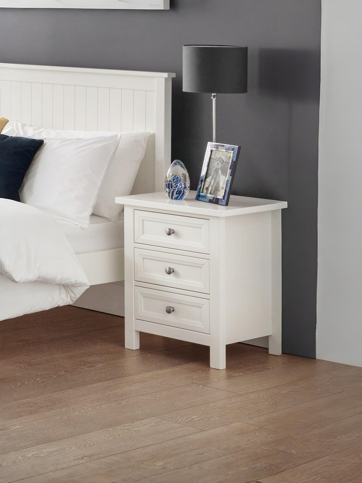 Maine 3 Drawer Bedside - Surf White