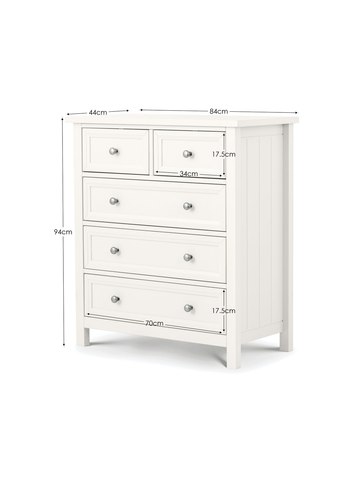 Maine 3+2 Drawer Chest - Surf White