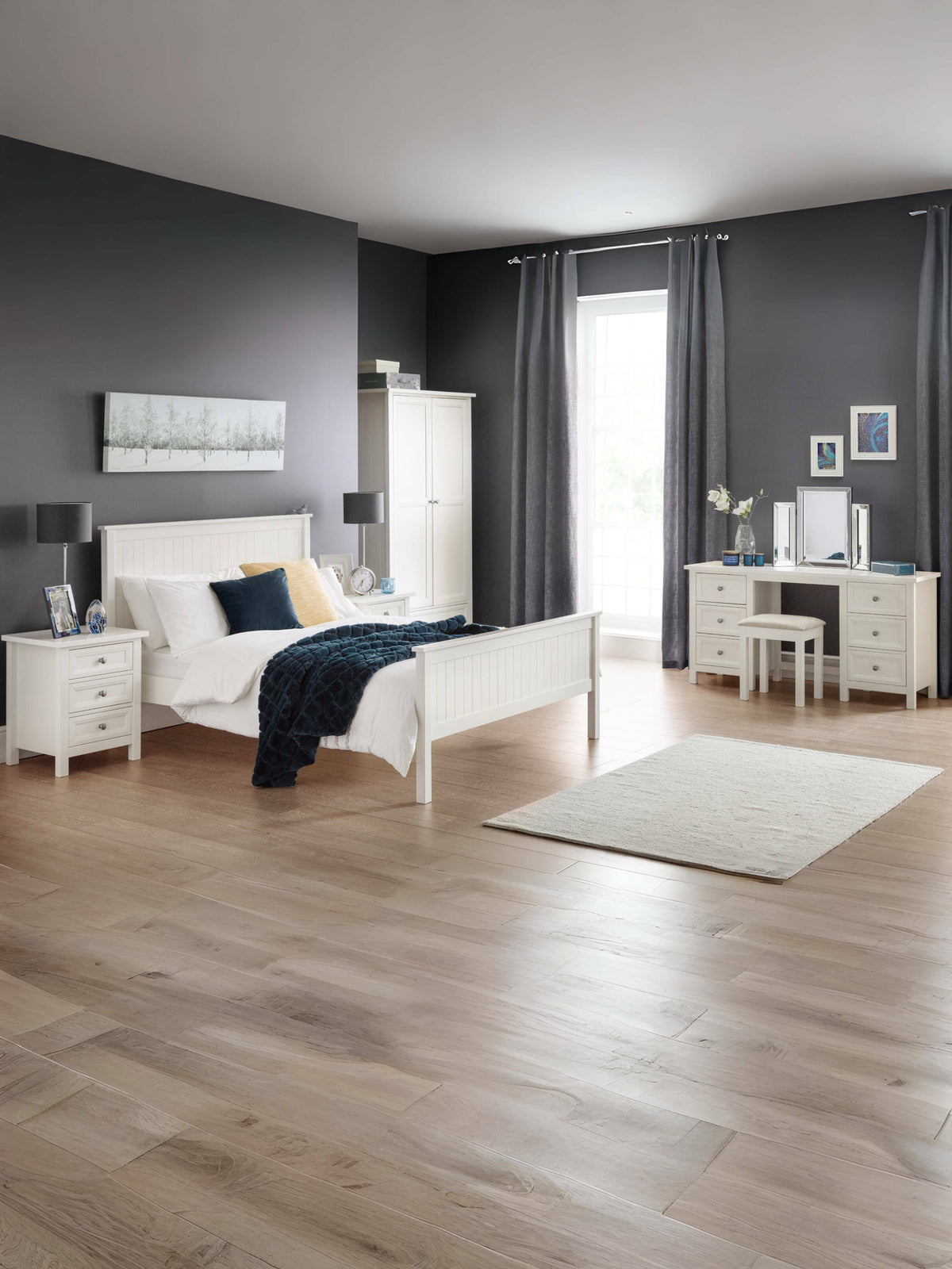 Maine Wooden Bed - Surf White