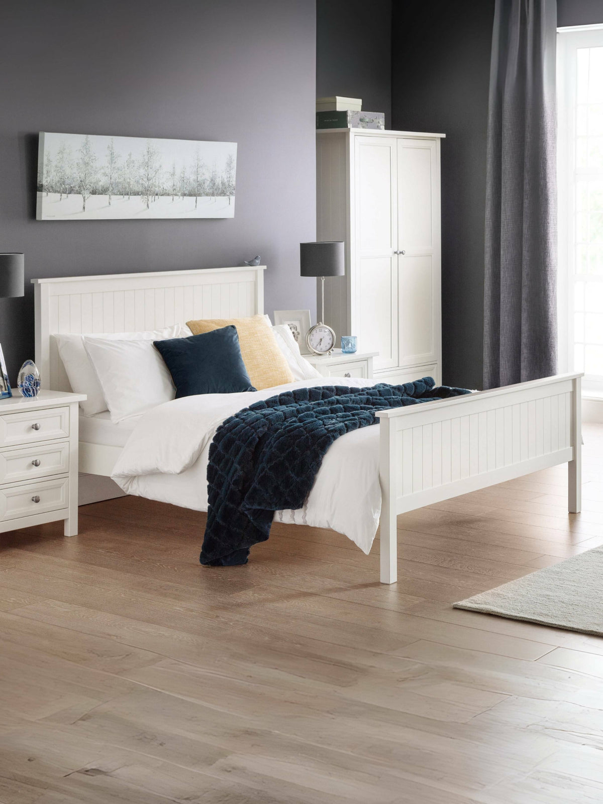 Maine Wooden Bed - Surf White