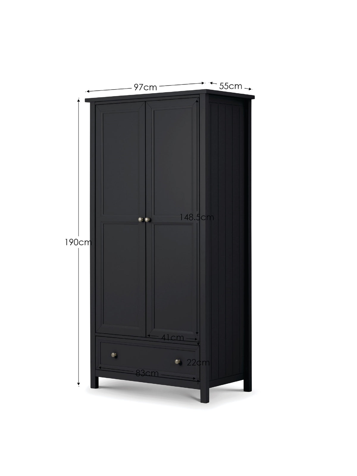 Maine 2 Door Combination Wardrobe - Anthracite