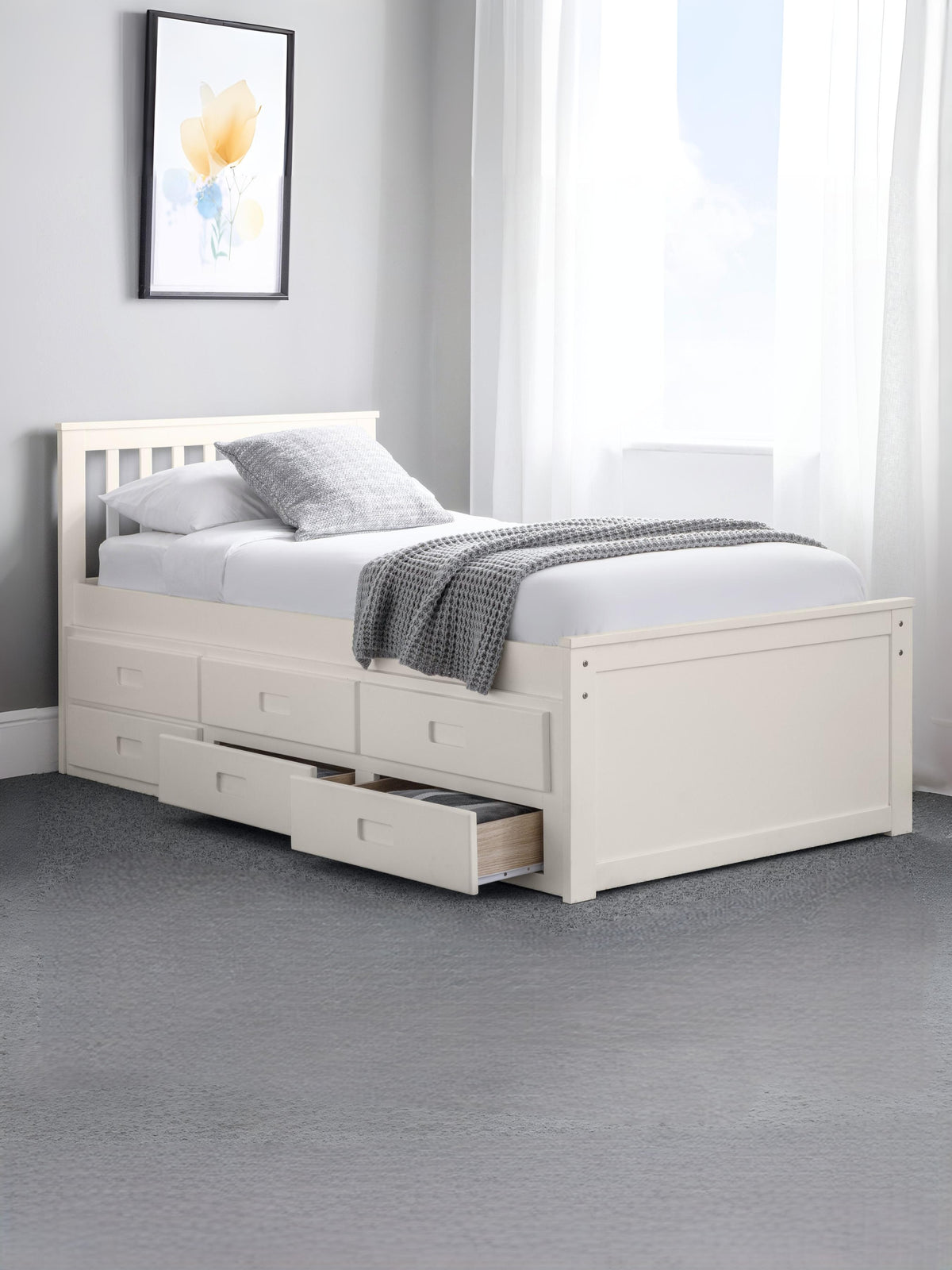 Maisie Bed With Underbed And Drawers - Surf White