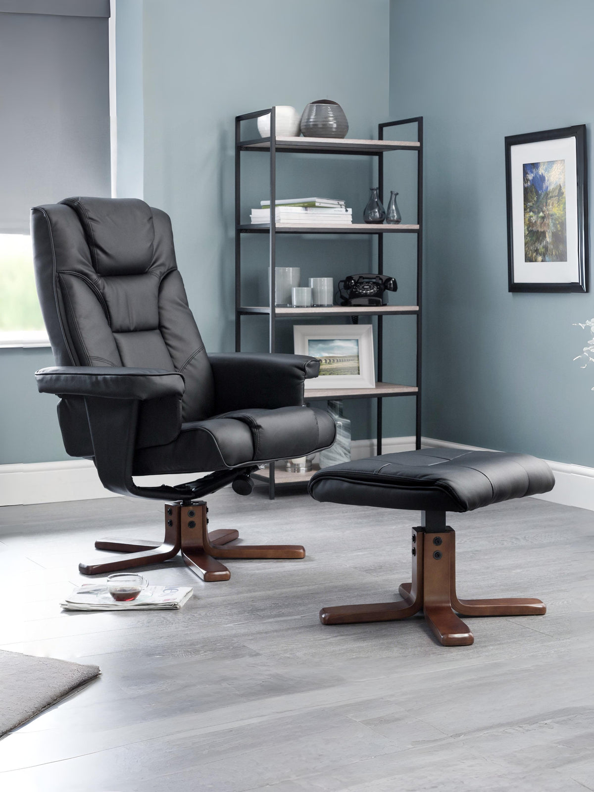 Malmo Swivel Recliner & Stool Black