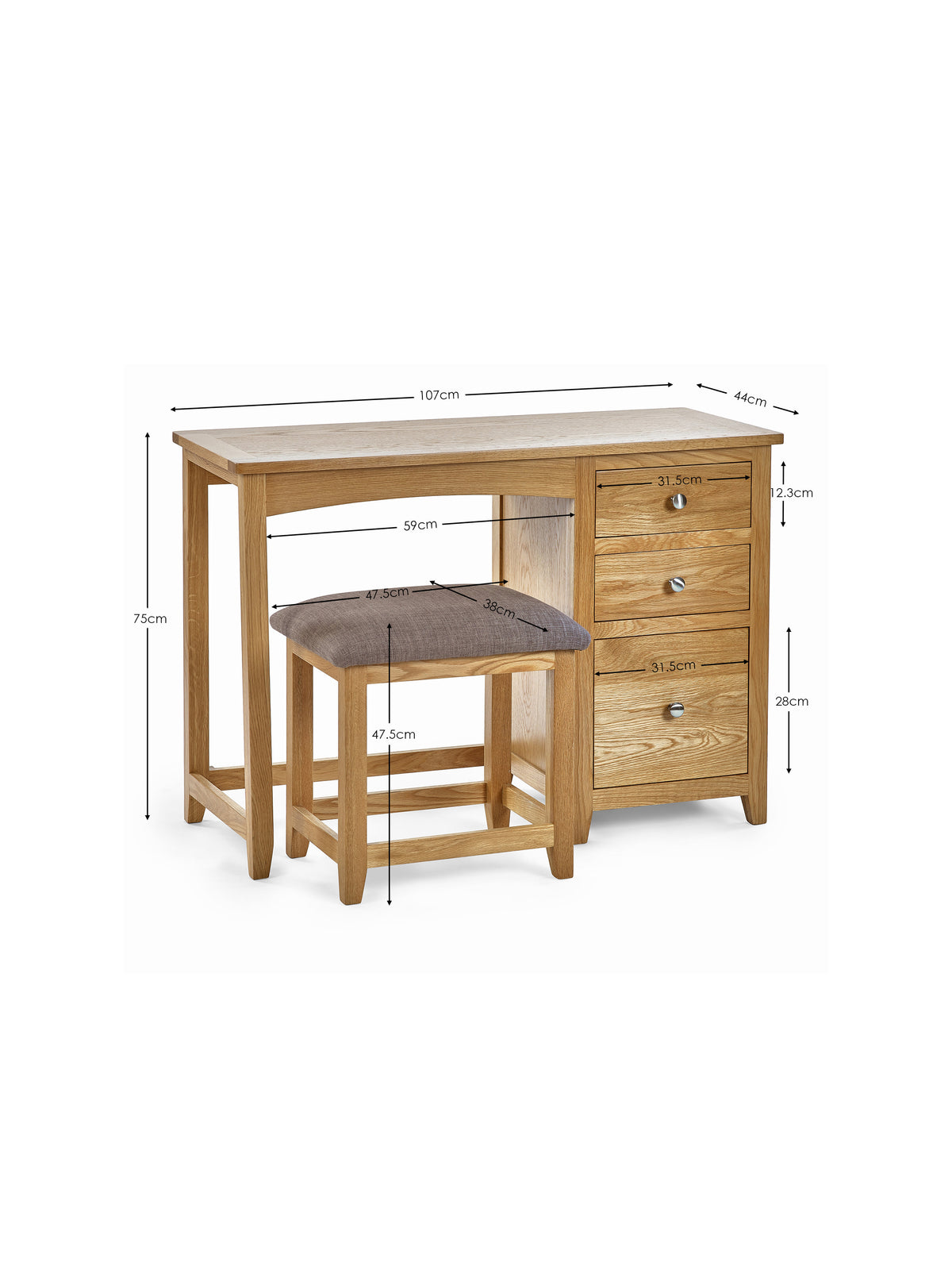 Mallory Single Pedestal Dressing Table + Stool Set