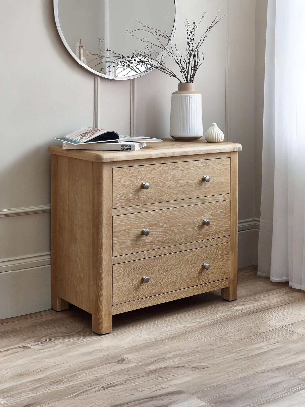 Memphis Limed Oak 3 Drawer Chest