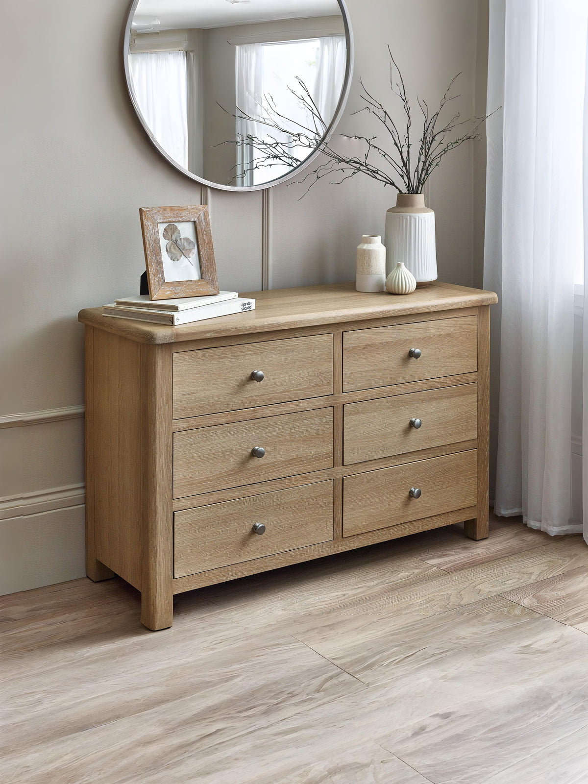 Memphis Limed Oak 6 Drawer Wide Chest