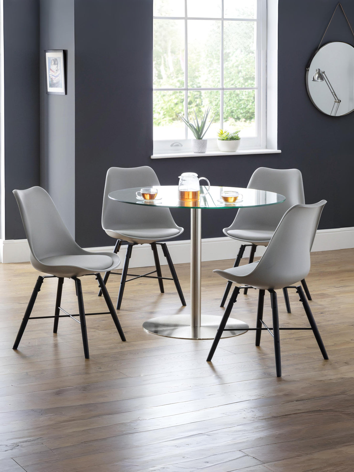 Milan Round Glass Brushed Steel Pedestal Table