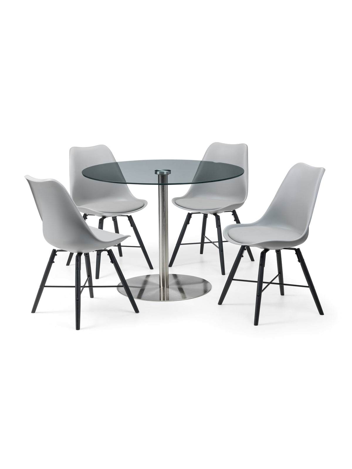 Milan Round Glass Brushed Steel Pedestal Table