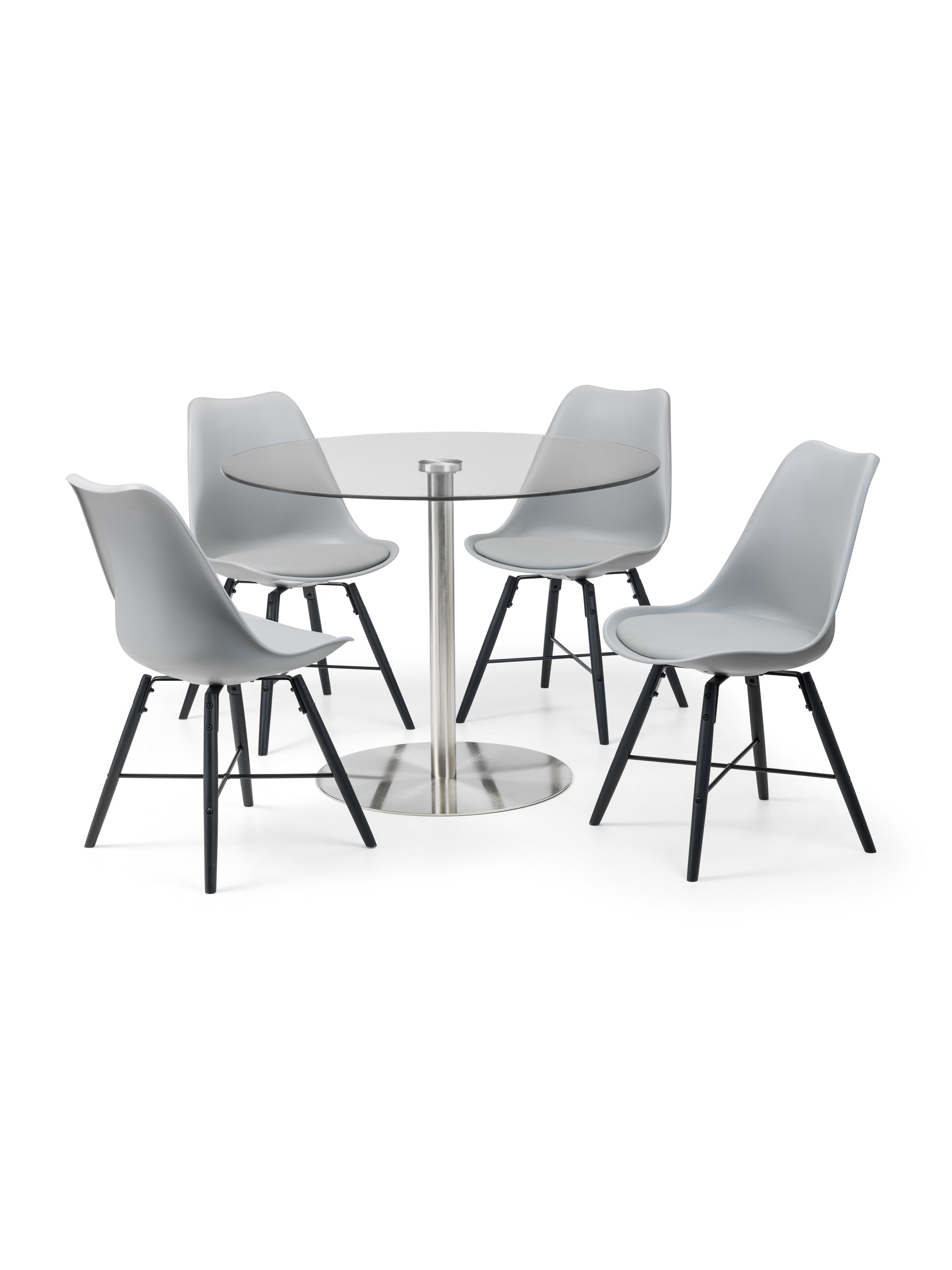 Milan Table and 4 Grey Kari Chairs – Glass/Chrome