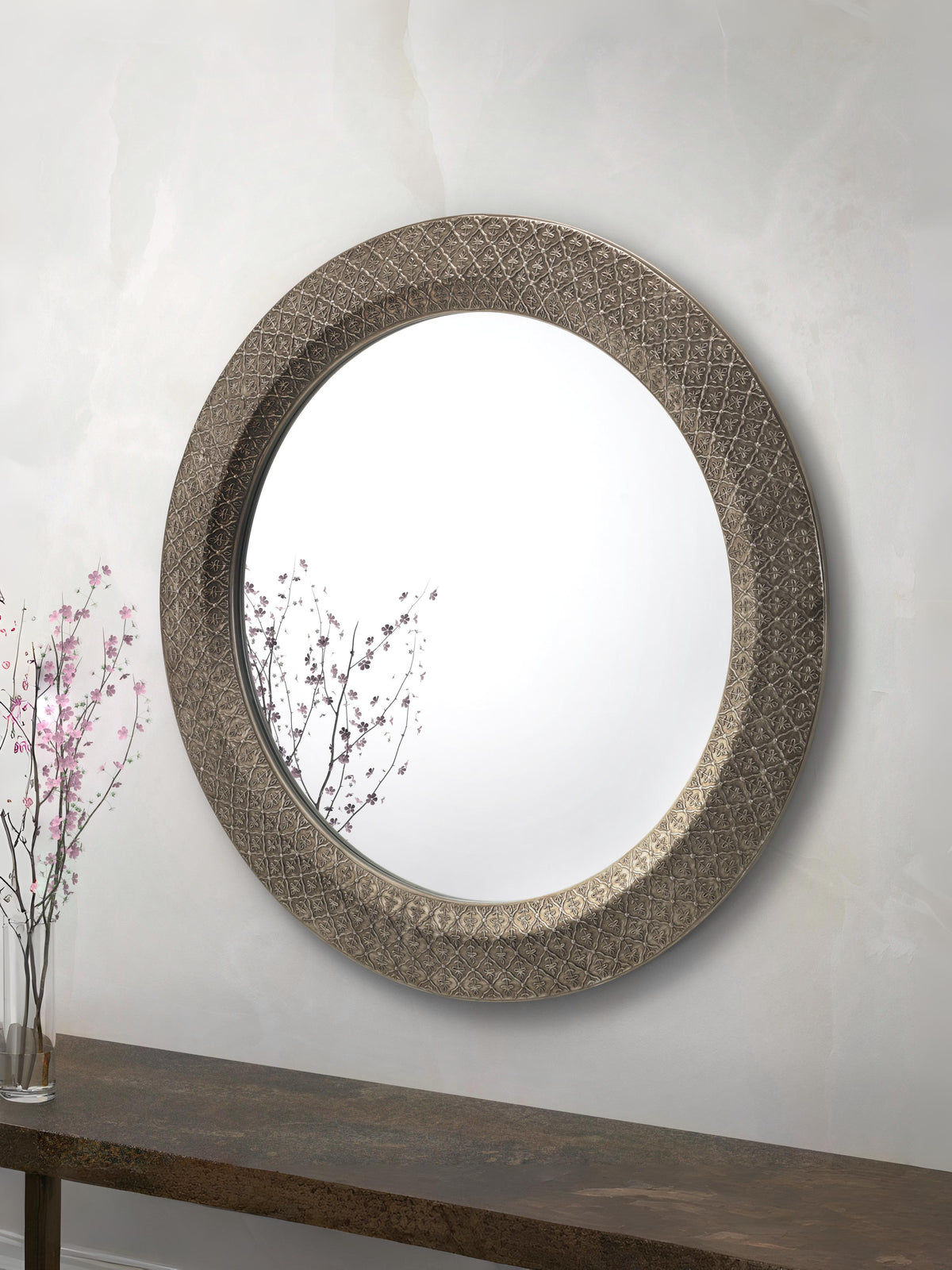 Cadence Large Round Pewter Wall Mirror