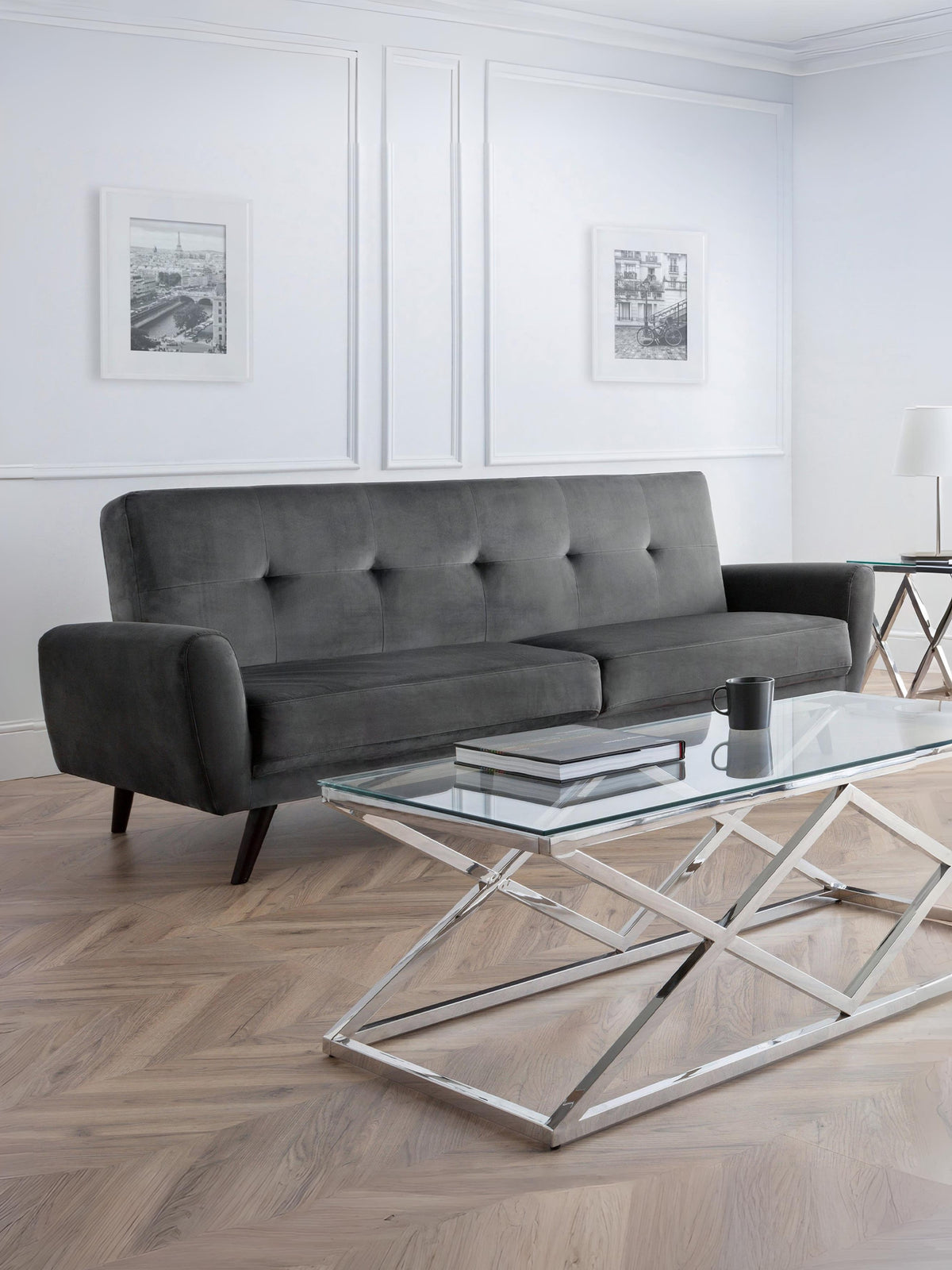Monza 3 Seater In Dark Grey Velvet