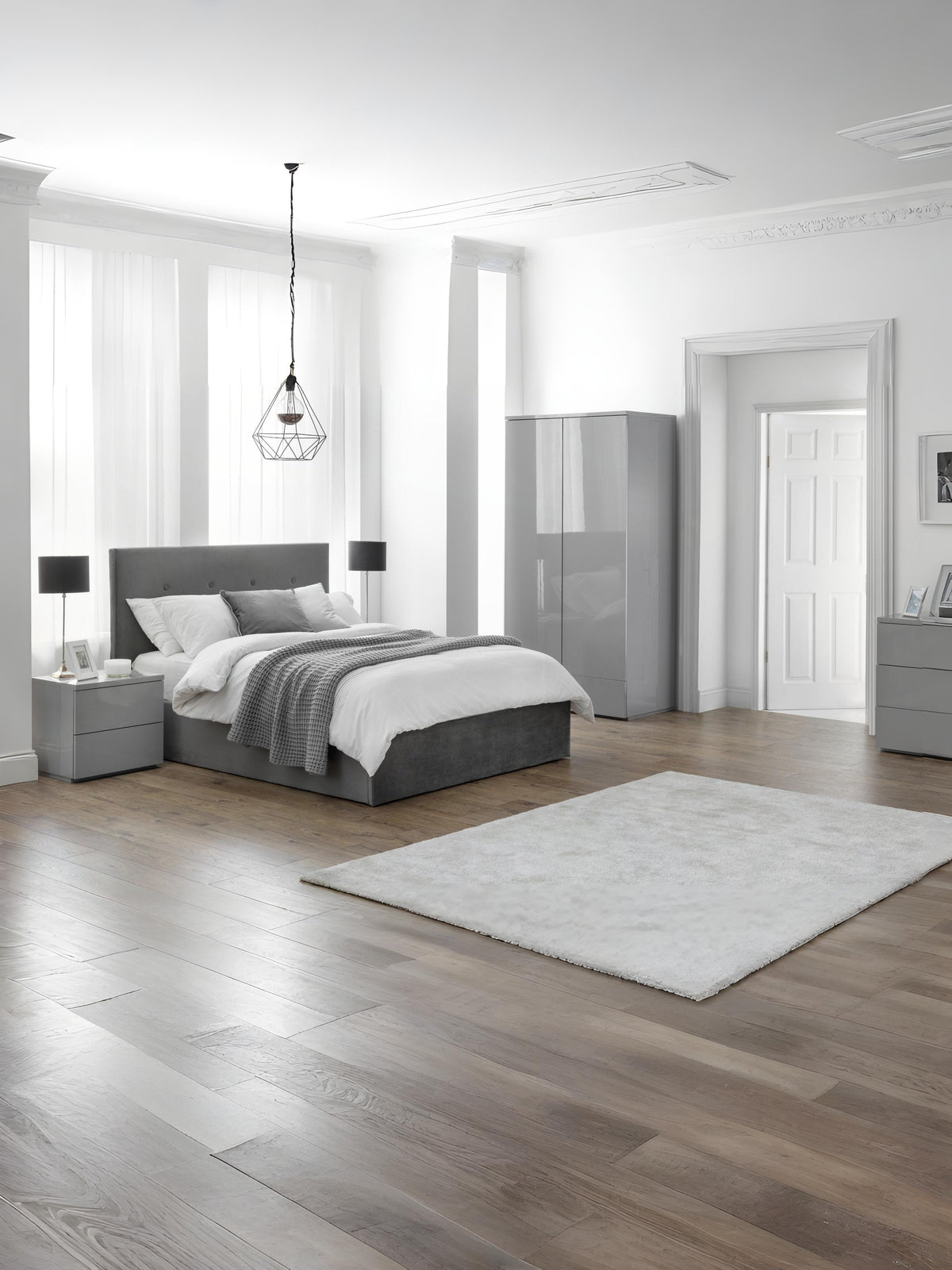Monaco 2 Drawer Bedside - Grey Gloss