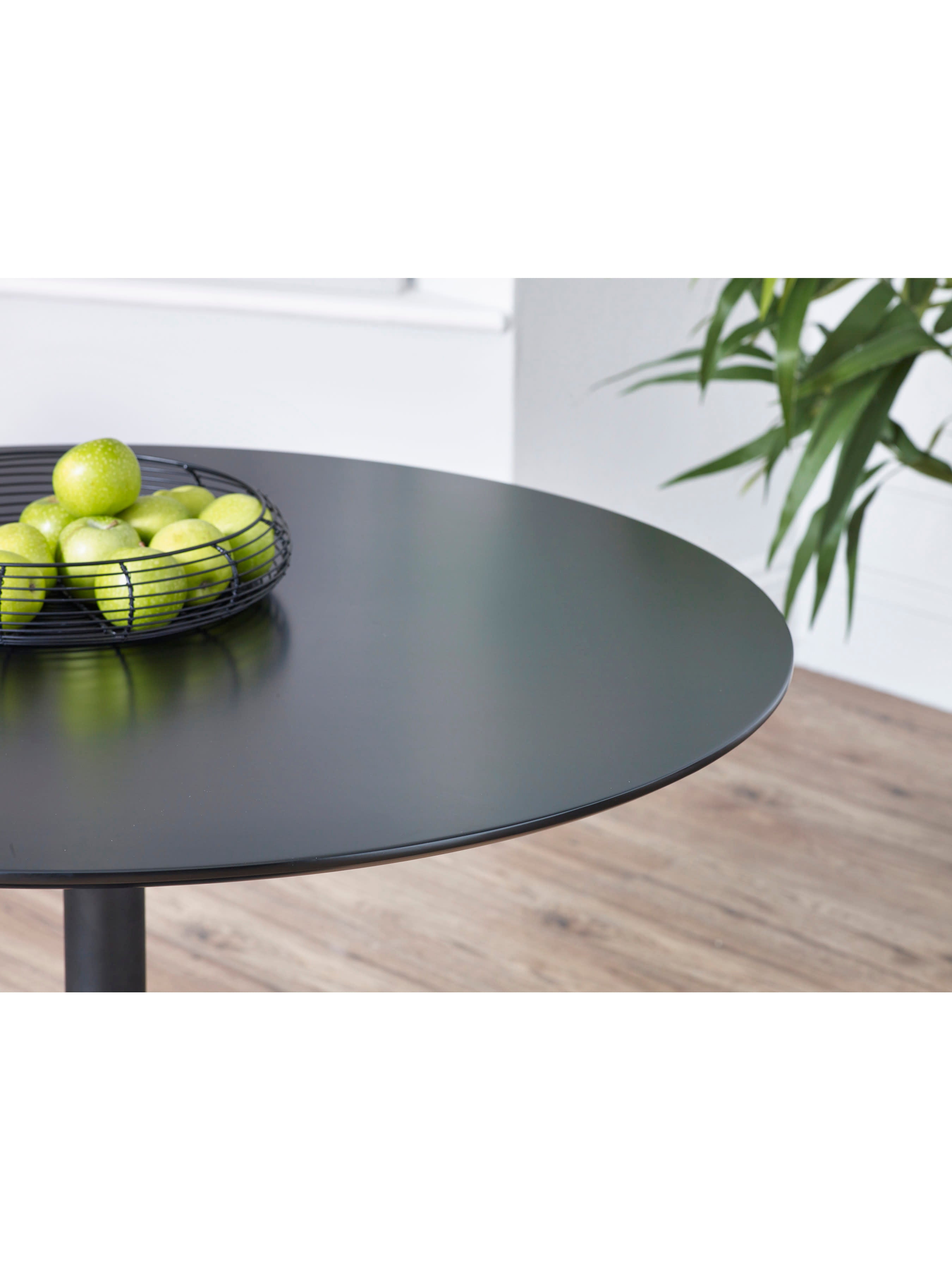 Nero 80cm Round Black Dining Table Set with 4 Lottie Orange Chenille Upholstered Dining Chairs – Black and Terracotta Chenille