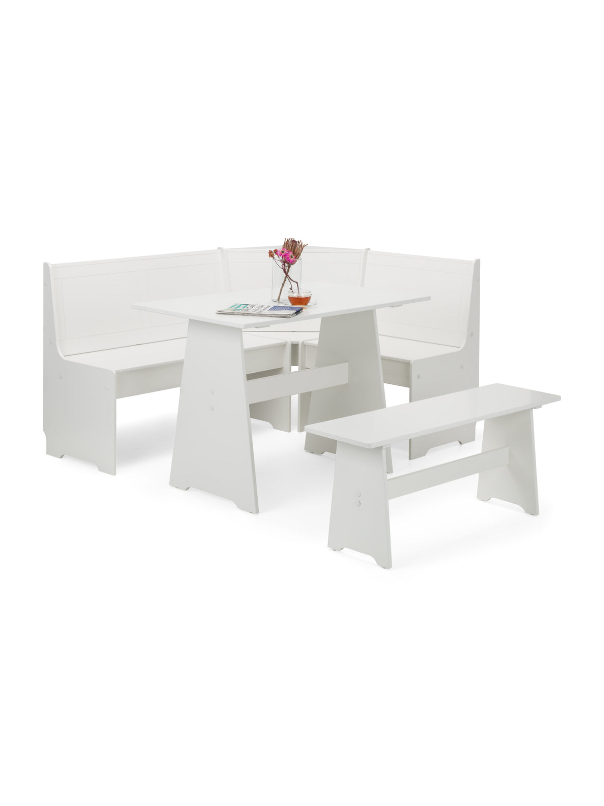 Newport Corner Dining Set With Storage Bench - Surf White