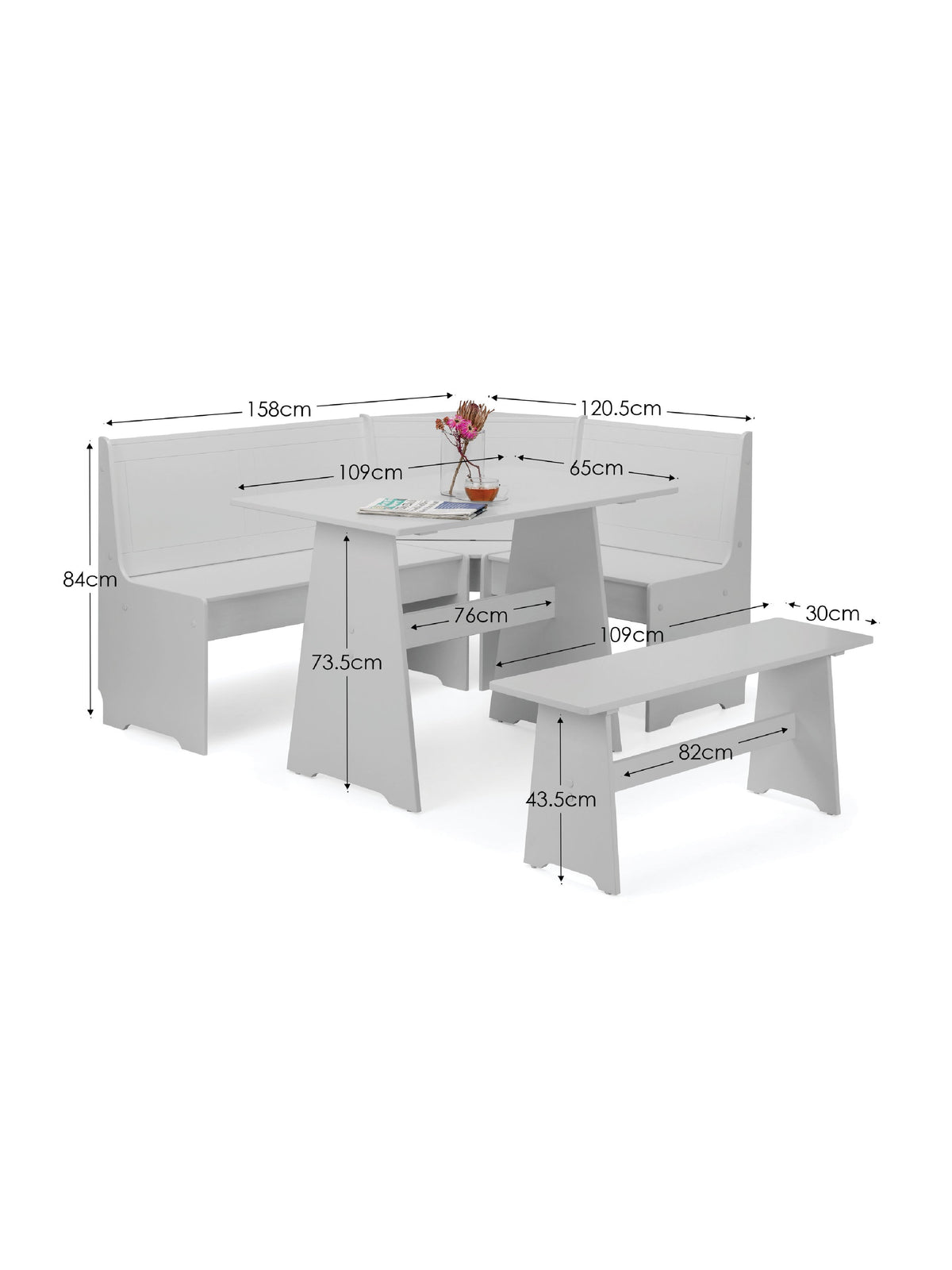 Newport Corner Dining Set With Storage Bench - Dove Grey