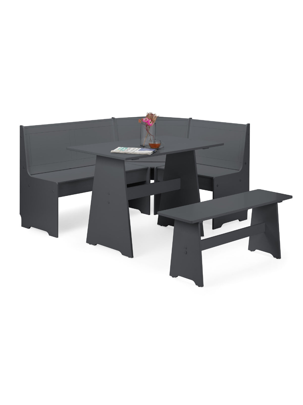 Newport Corner Dining Set With Storage Bench - Anthracite