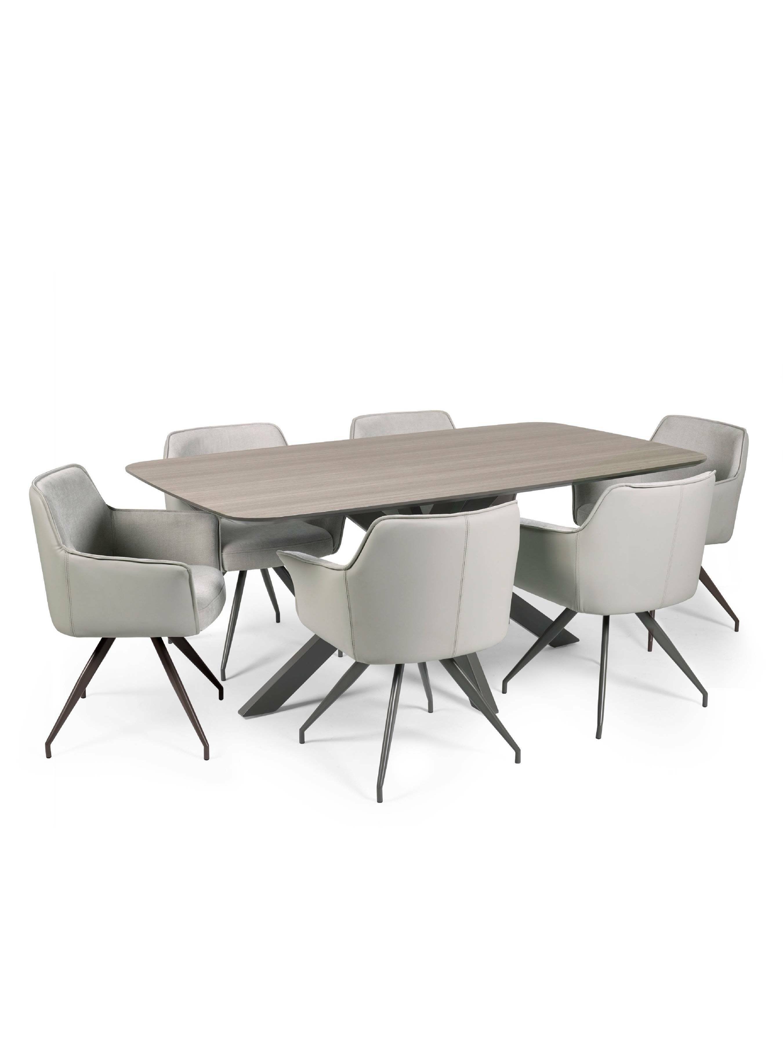 Noah Rectangular Weathered Oak Dining Table Set with 6 Ivory Chenille Upholstered Dining Chairs – Taupe and Weathered Oak Effect