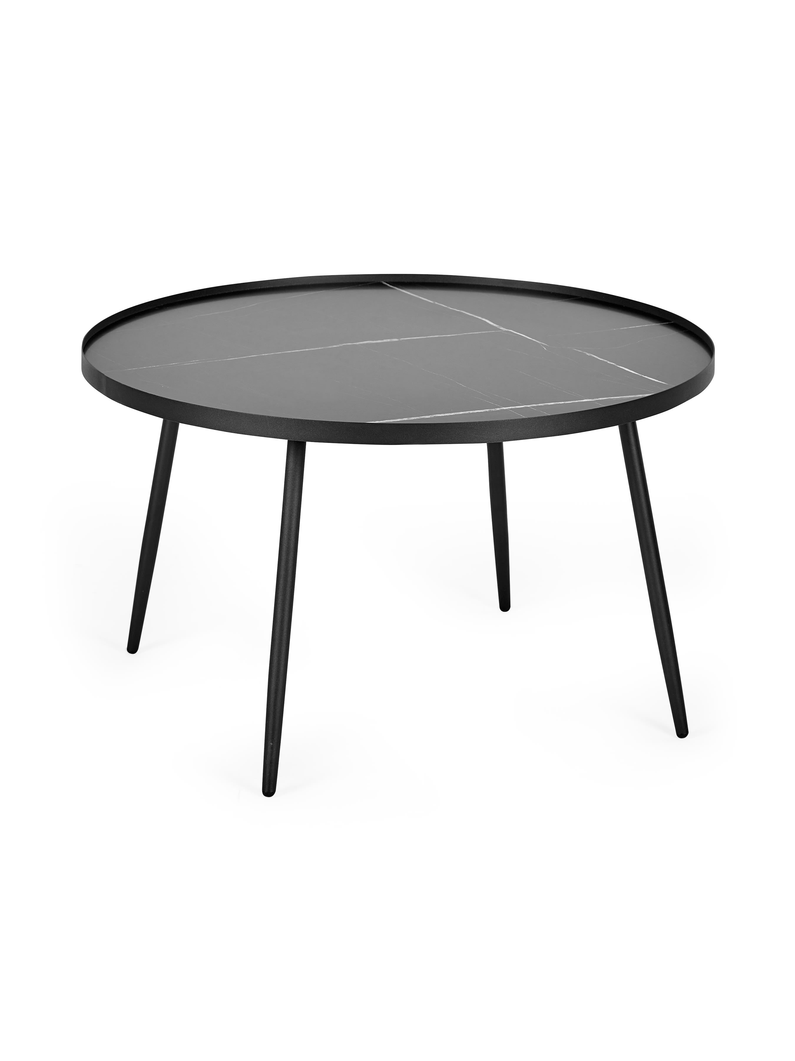 Nolan Black Marble-Effect 78cm Round Nesting Coffee Tables