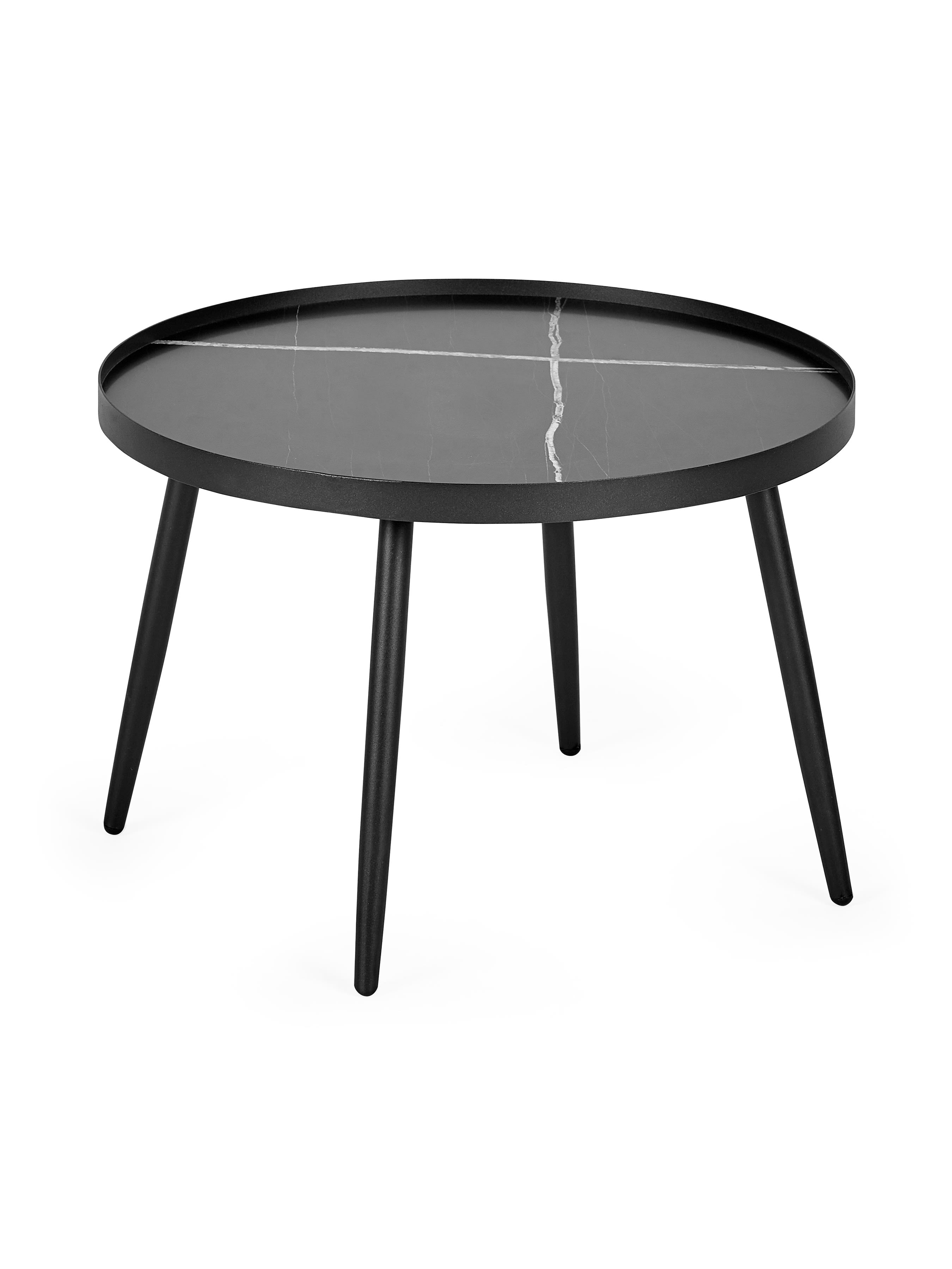 Nolan Black Marble-Effect 78cm Round Nesting Coffee Tables