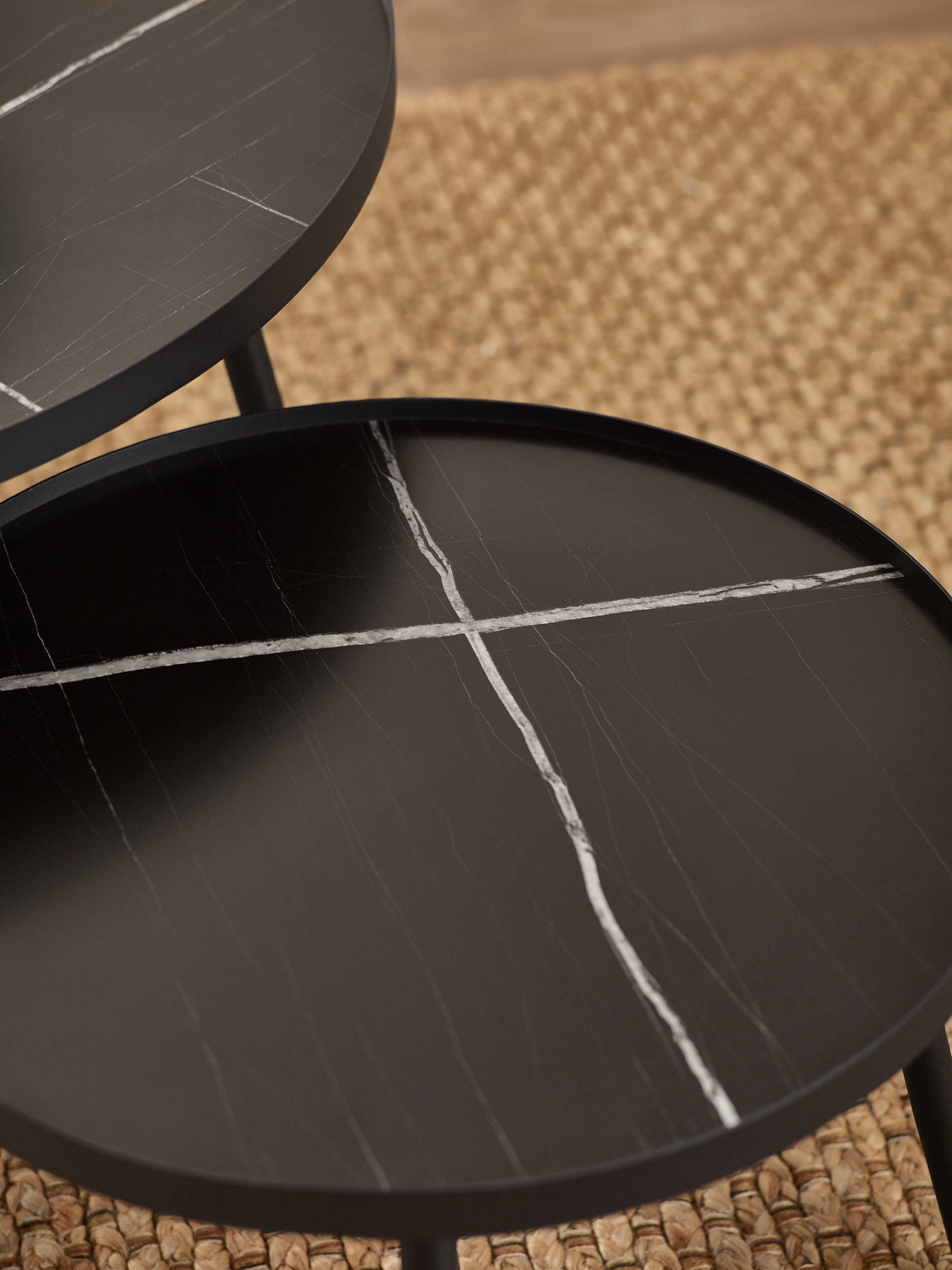 Nolan Black Marble-Effect 78cm Round Nesting Coffee Tables