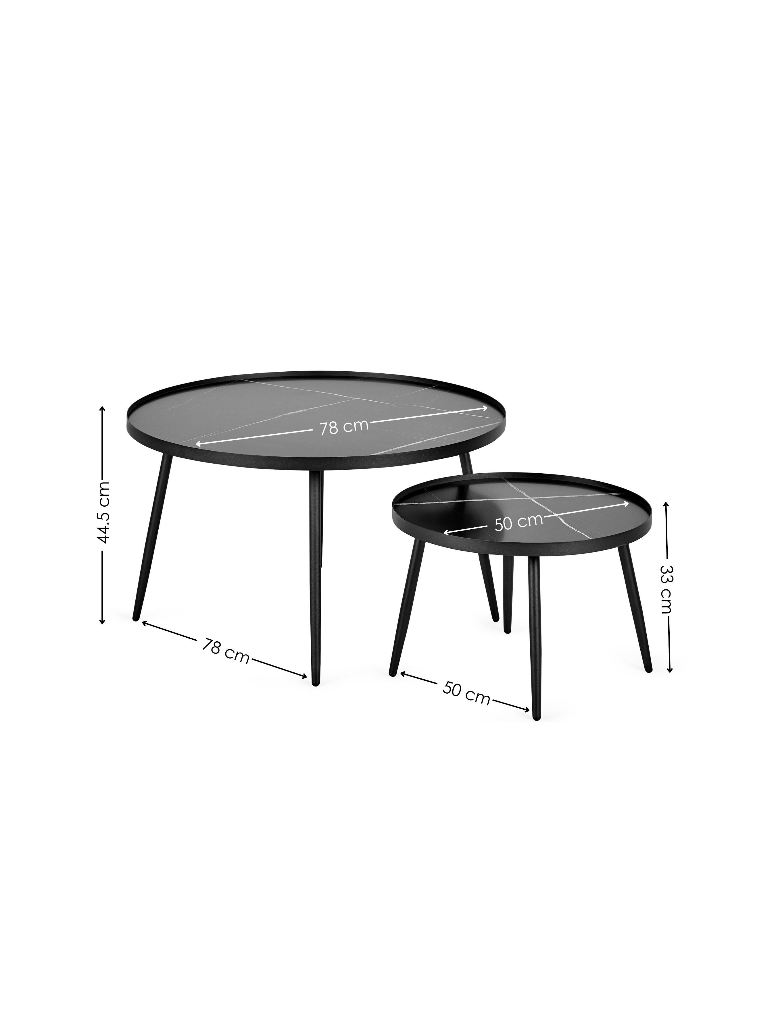 Nolan Black Marble-Effect 78cm Round Nesting Coffee Tables