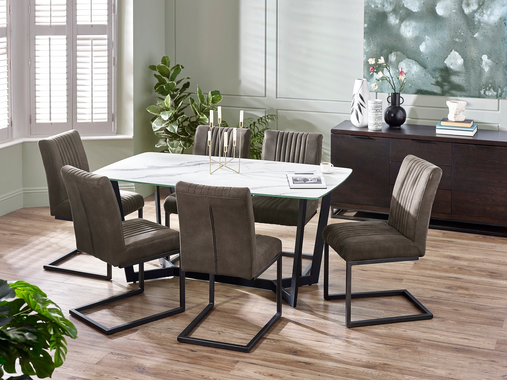Olympus Dining Table - White Marble – Julian Bowen, view 6