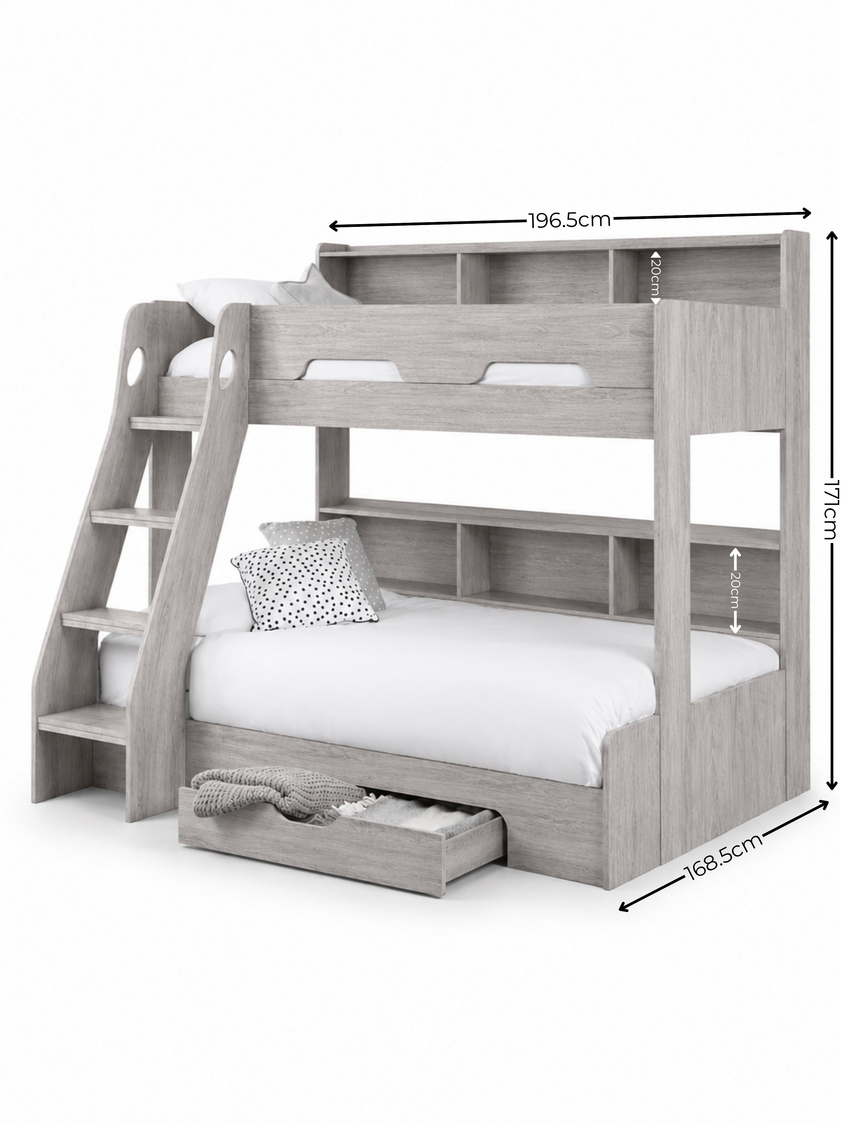 Orion Triple Sleeper Bunk Bed – Grey Oak Effect