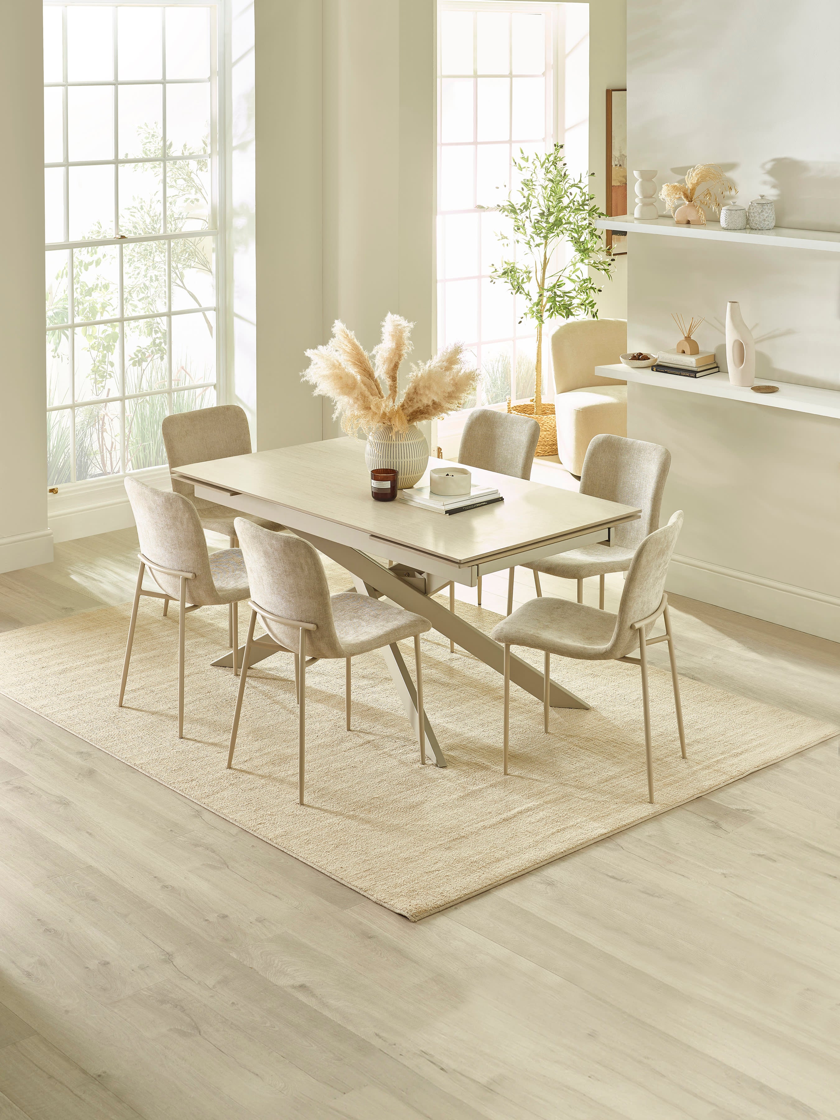 Osaka Stone Effect 160-200cm Rectangular Extending 6-8 Seater Dining Table – Natural Stone Effect