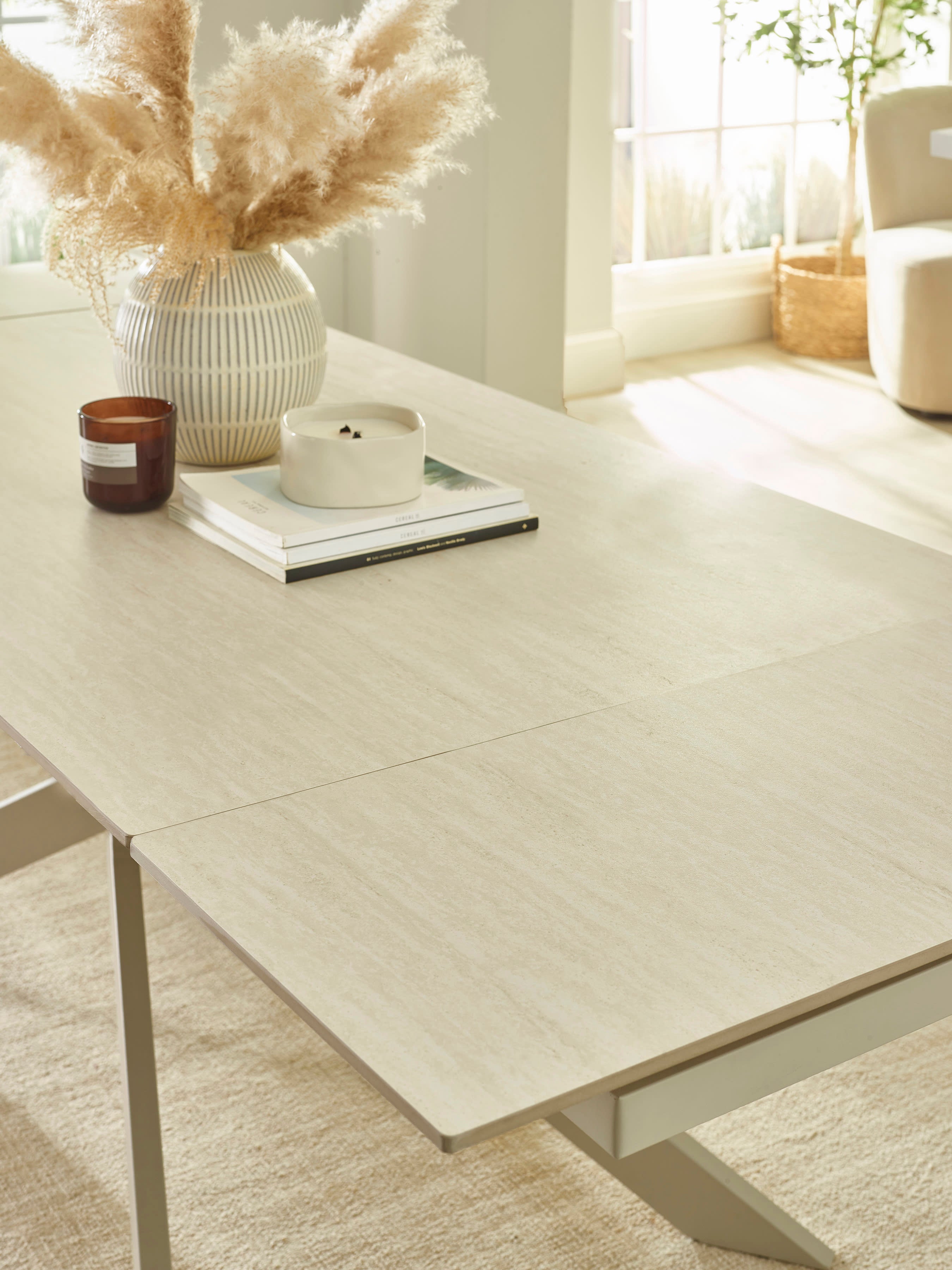 Osaka Stone Effect 160-200cm Rectangular Extending 6-8 Seater Dining Table – Natural Stone Effect