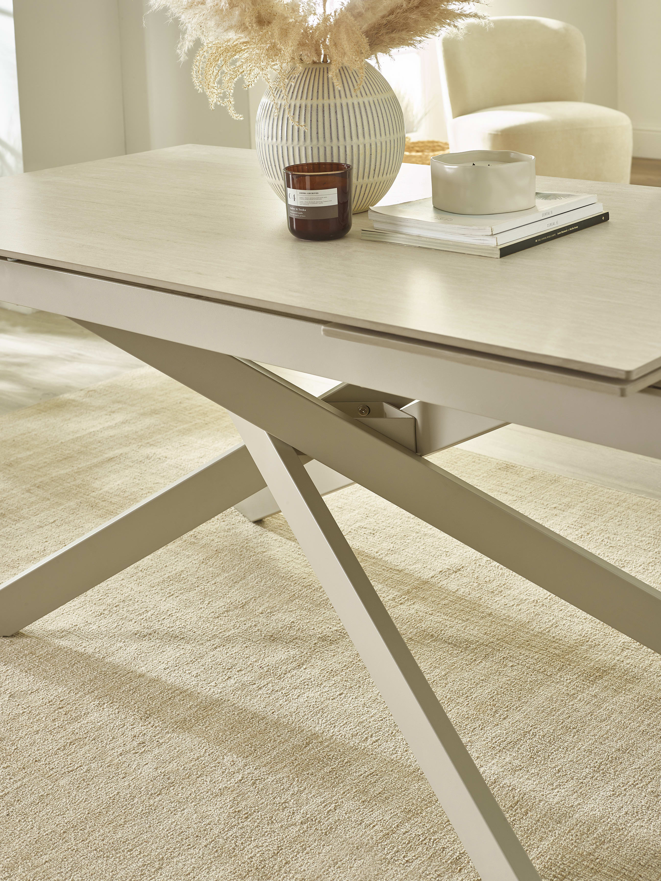 Osaka Stone Effect 160-200cm Rectangular Extending 6-8 Seater Dining Table – Natural Stone Effect