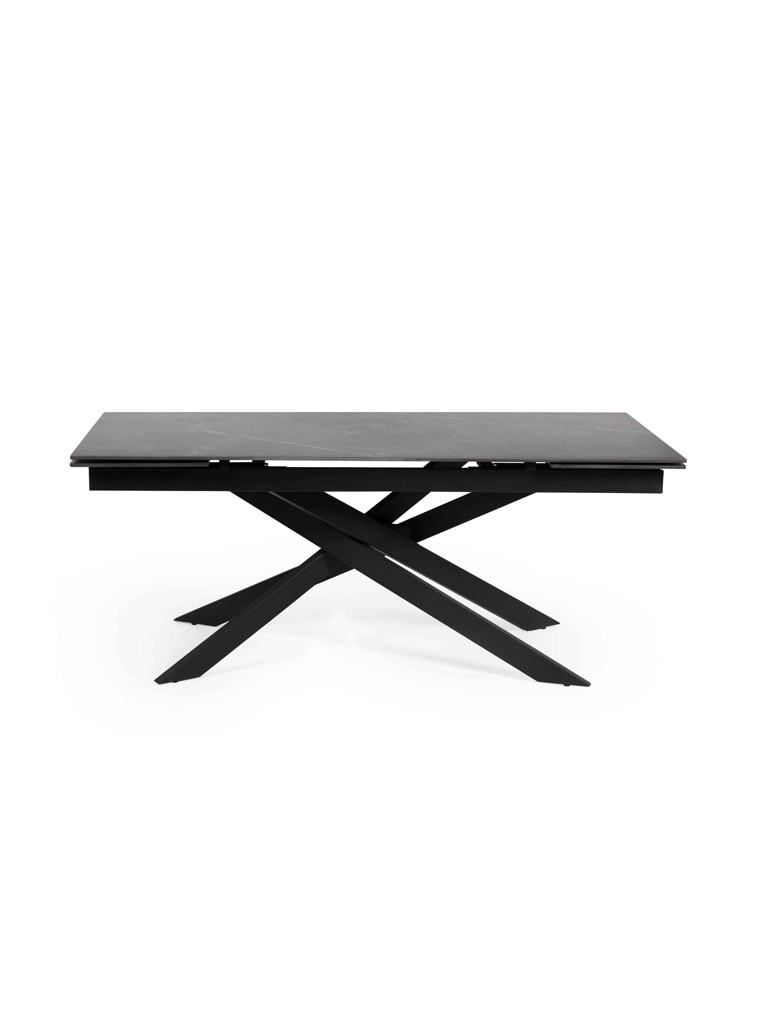 Osaka Black 160 to 240cm Extending Dining Table Set with 6 Grey Chenille Uplholseted Ella Dining Chairs – Dark Slate