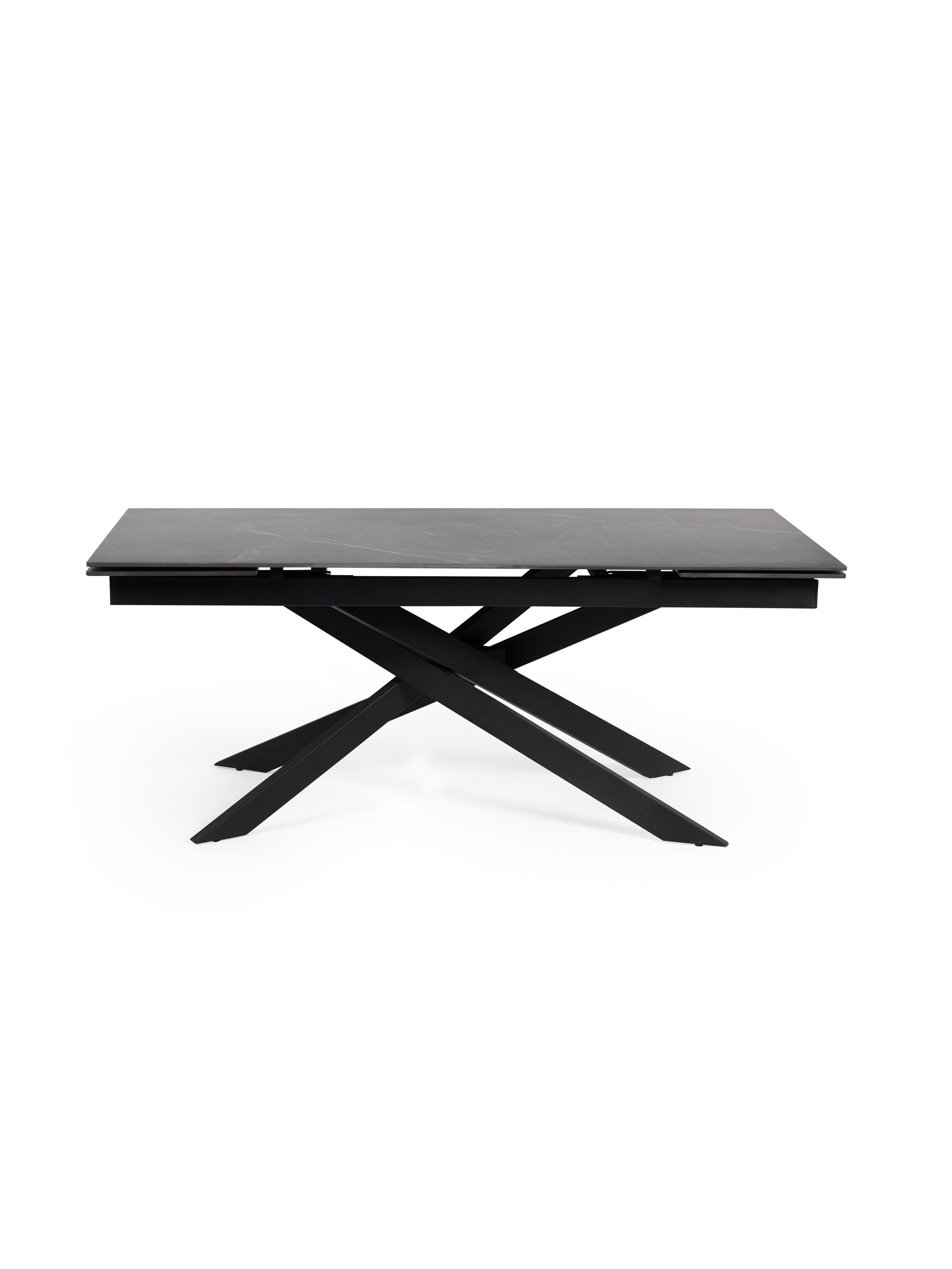 Osaka Black 160 to 240cm Extrending Dining Table set with 4 Grey Chenille Upholstered Ella Dining Chairs – Dark Slate