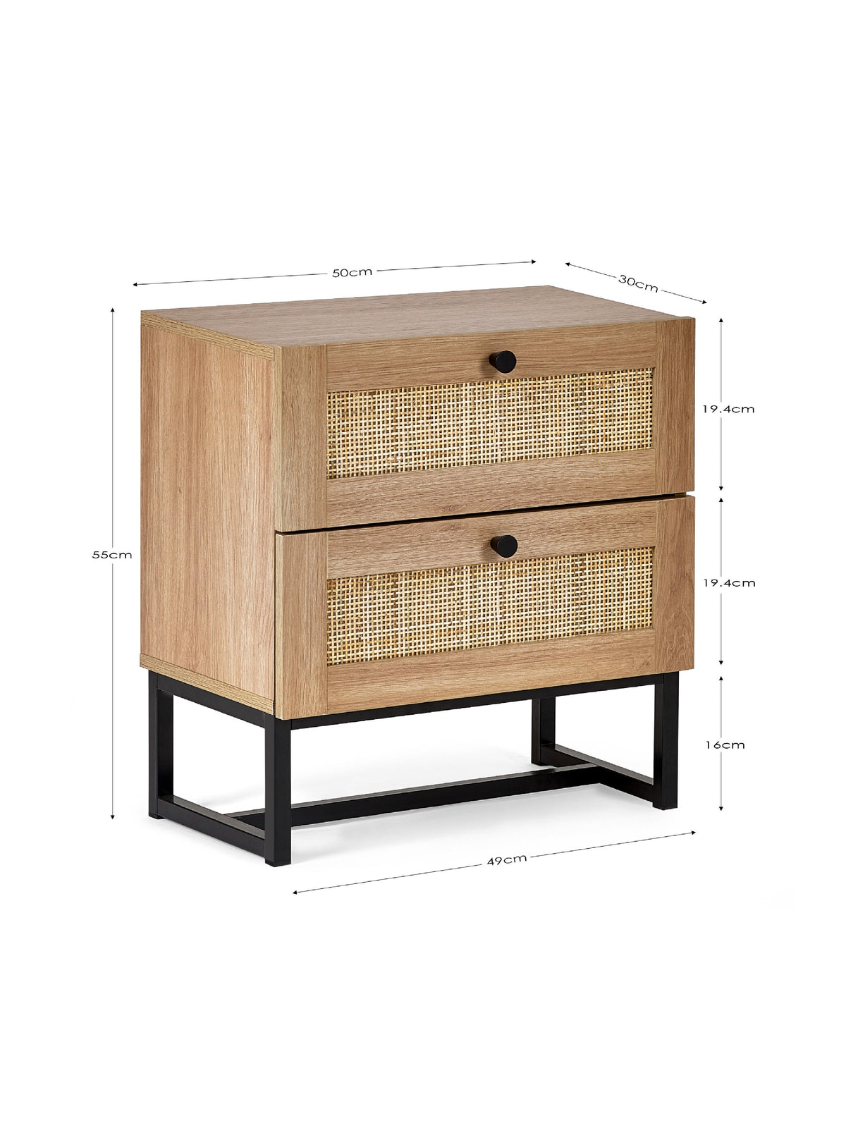 Padstow 2 Drawer Bedside - Oak