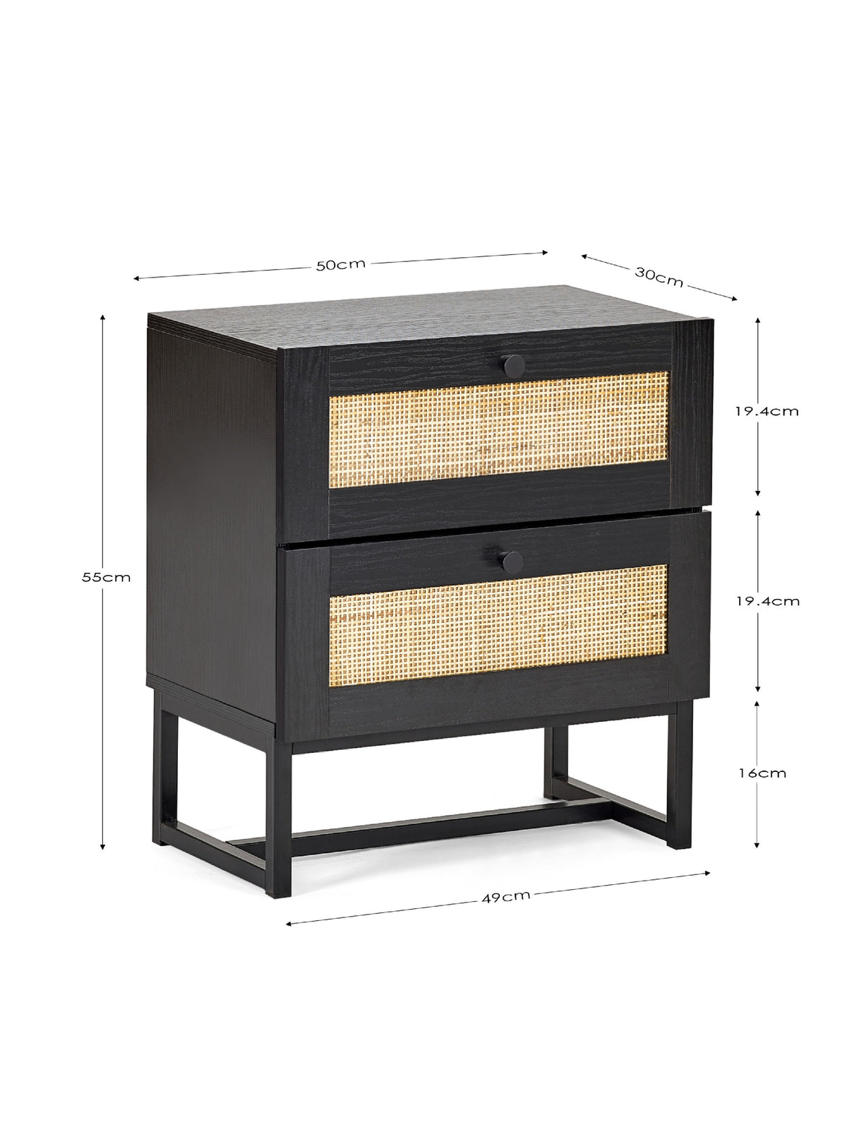 Padstow 2 Drawer Bedside - Black
