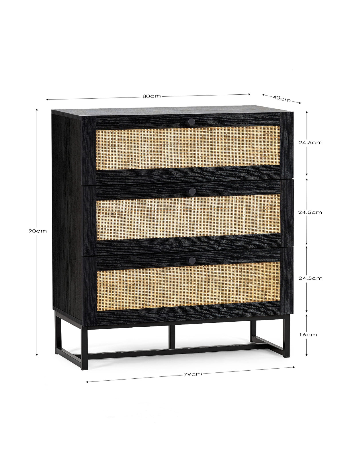 Padstow 3 Drawer Chest - Black