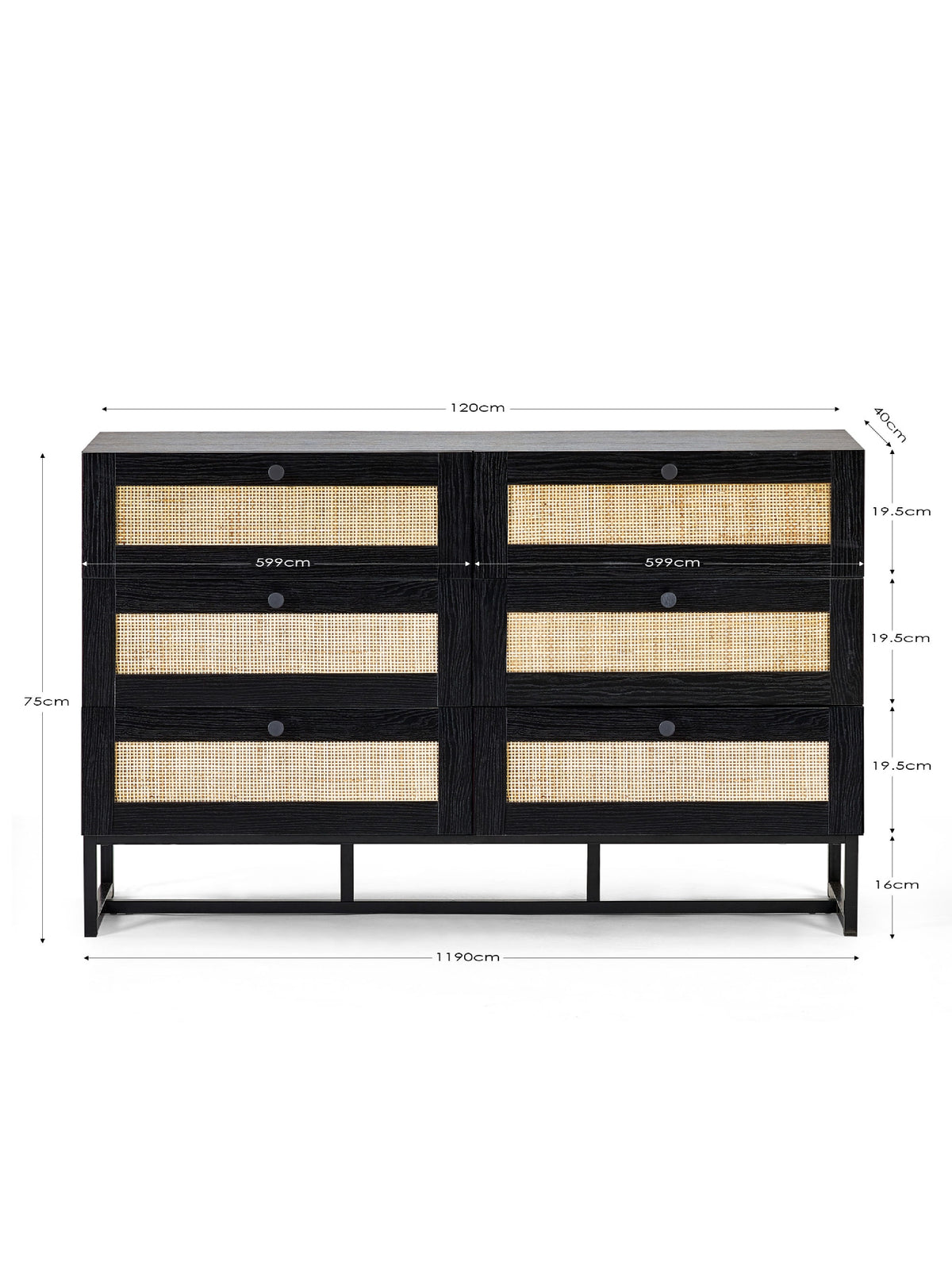 Padstow 6 Drawer Chest - Black