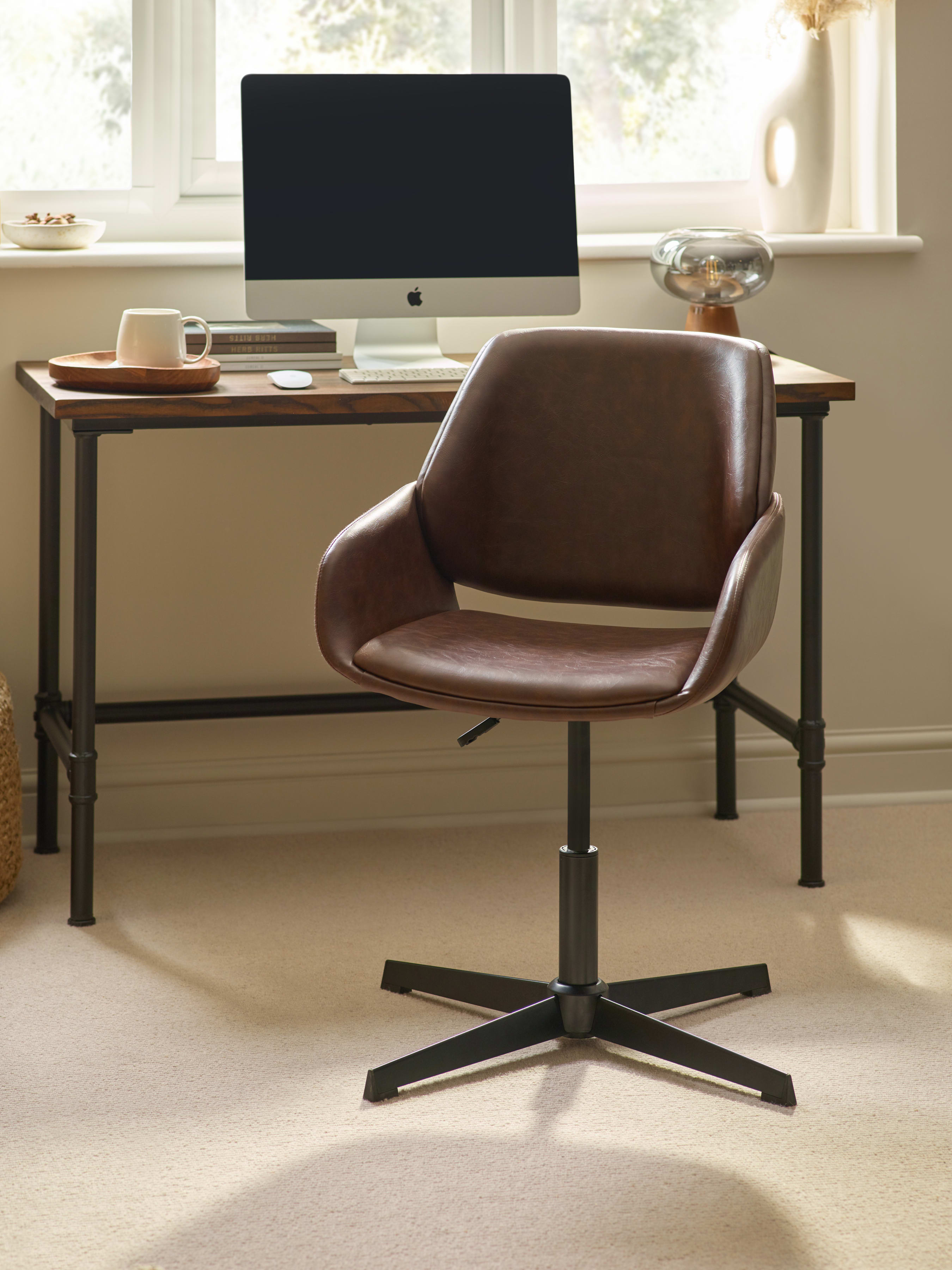Parker Brown Faux Leather Upholstered Swivel Office Chair