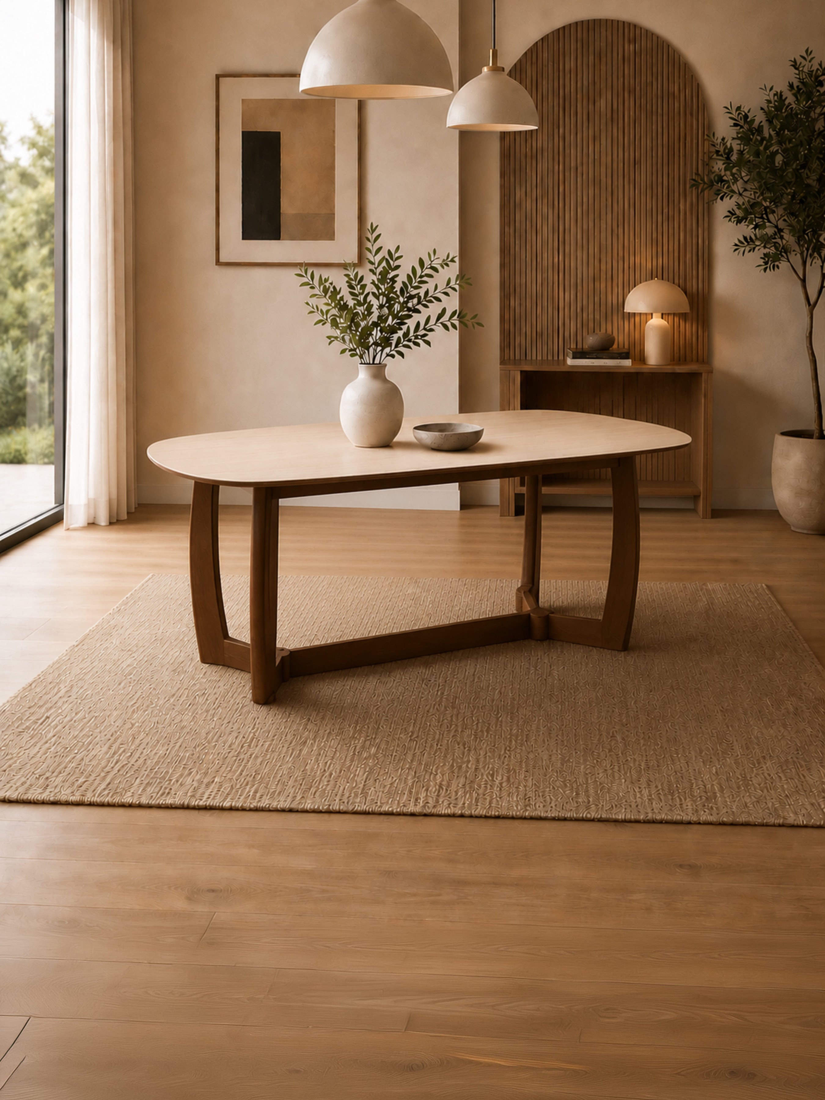 Portland Rectangular Dining Table – Walnut Effect/Natural Stone