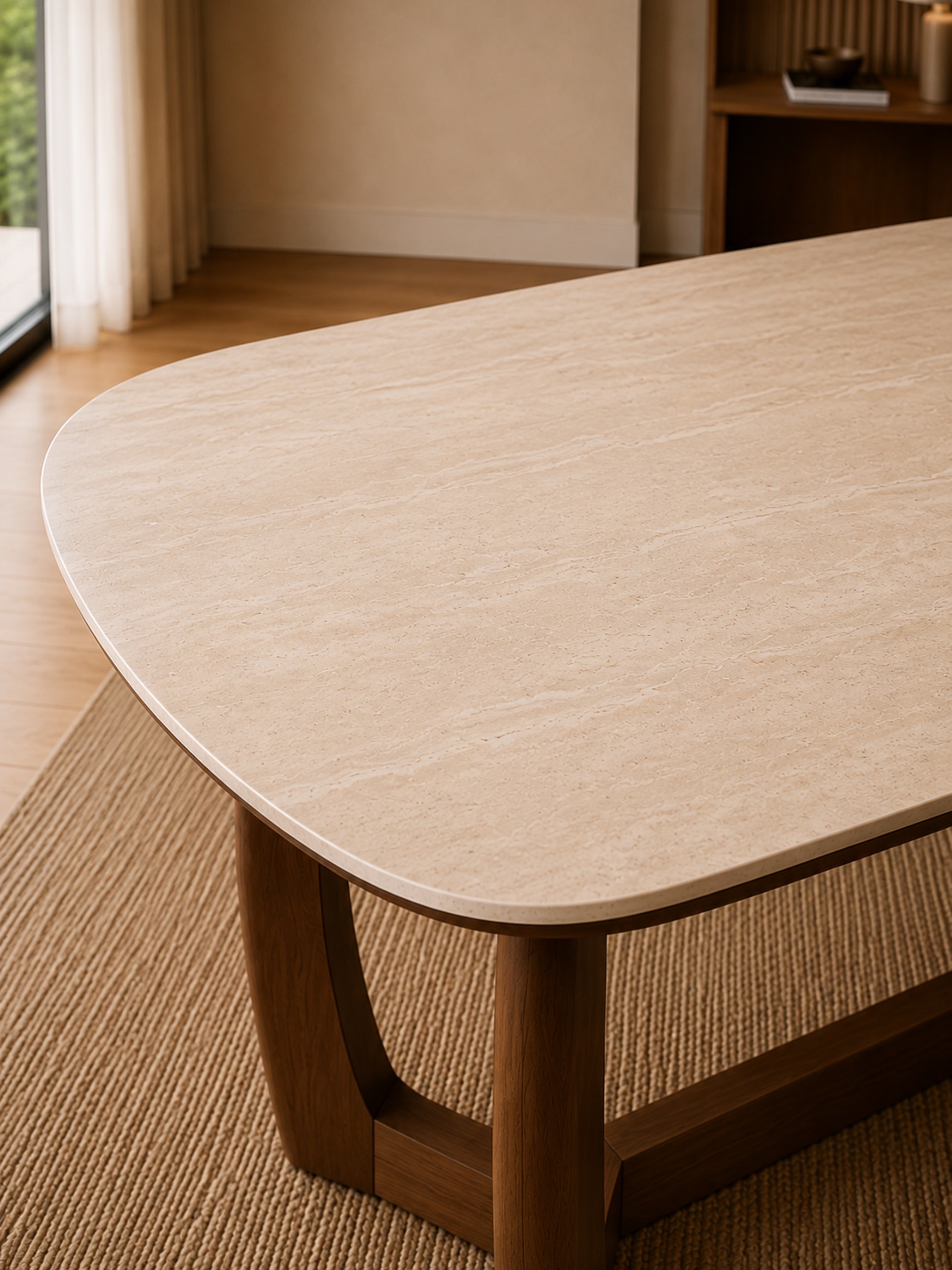 Portland Rectangular Dining Table – Walnut Effect/Natural Stone