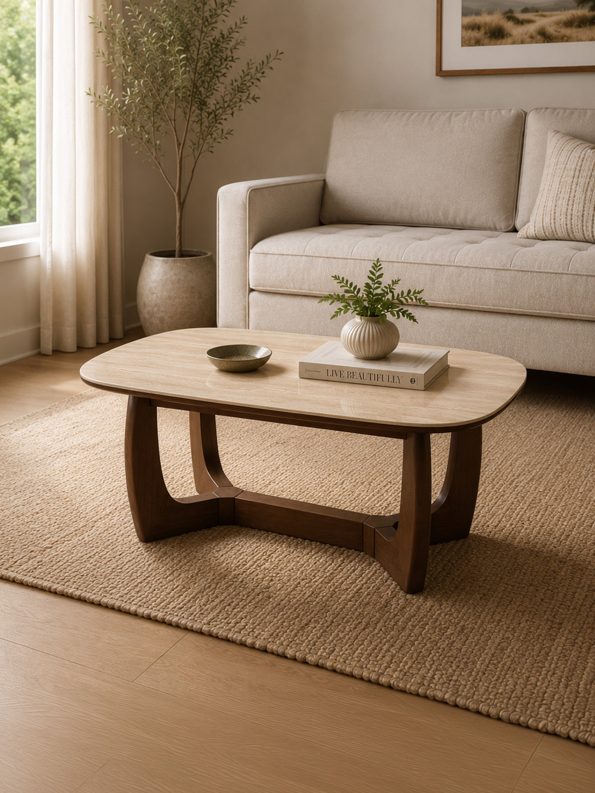 Portland Rectangular Coffee Table – Walnut Effect/Natural Stone